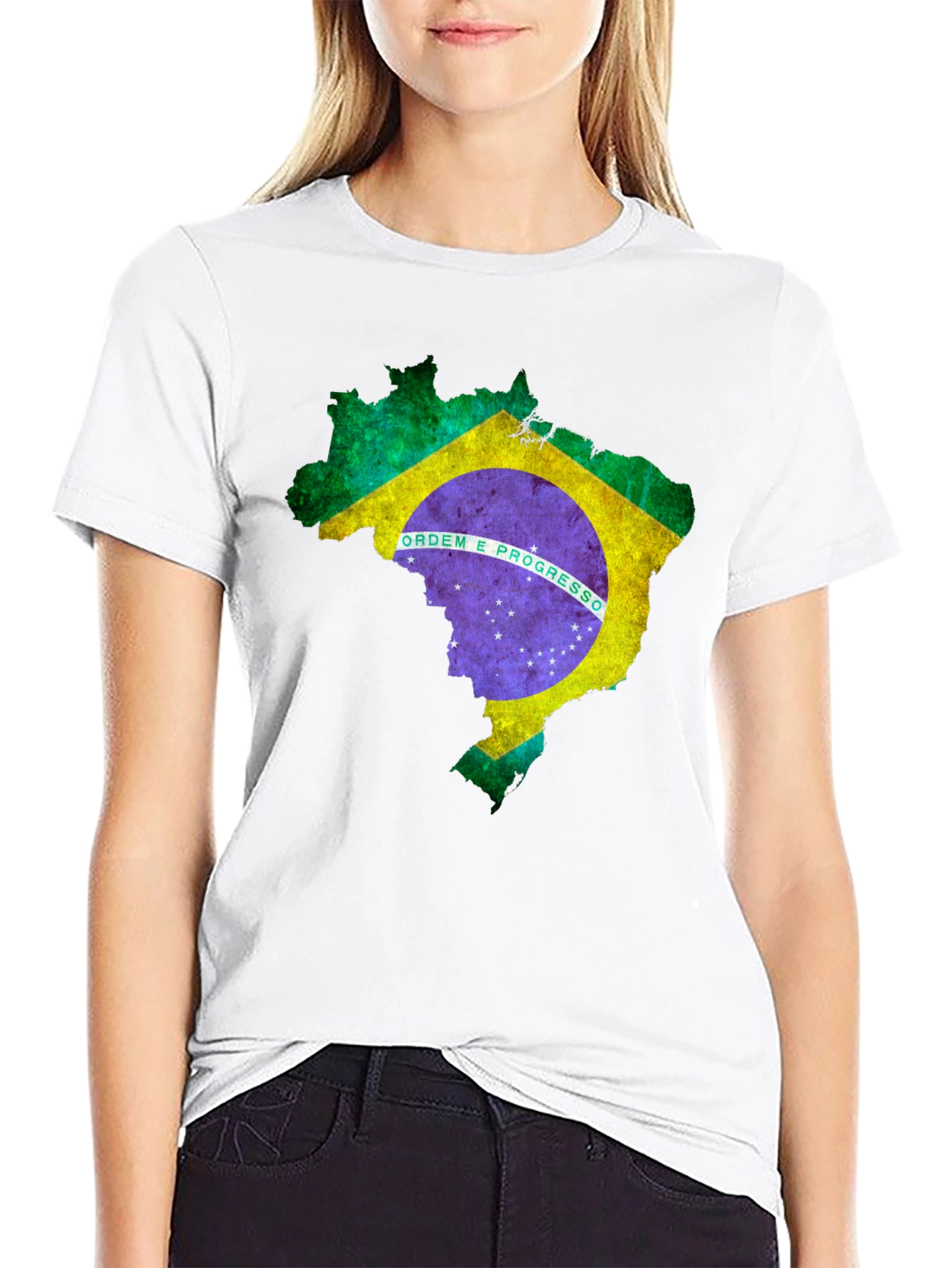 Brazil Flag Map Graphic T-Shirt - Black