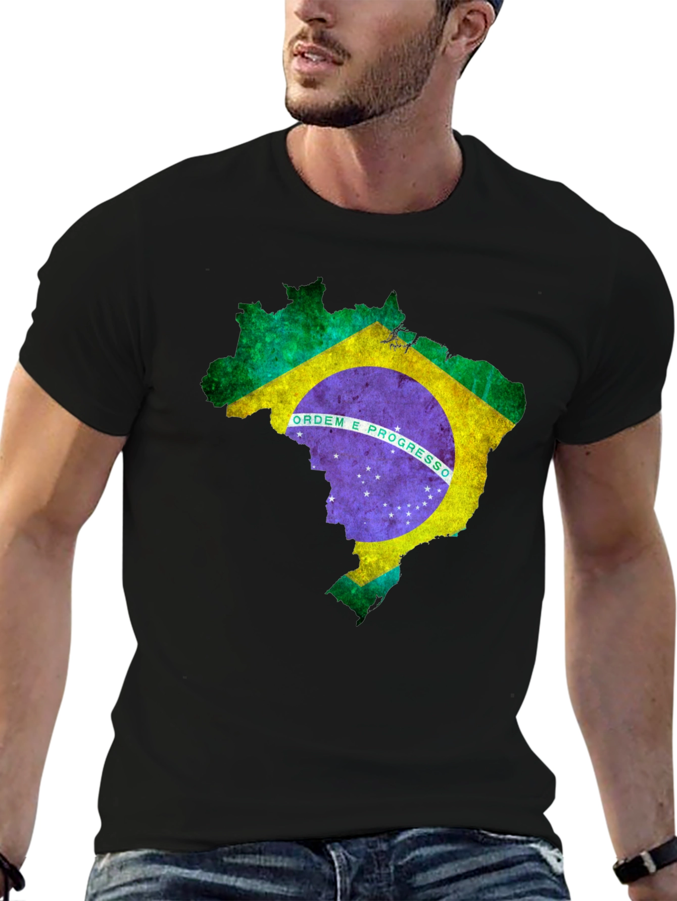 Brazil Flag Map Graphic T-Shirt - Black
