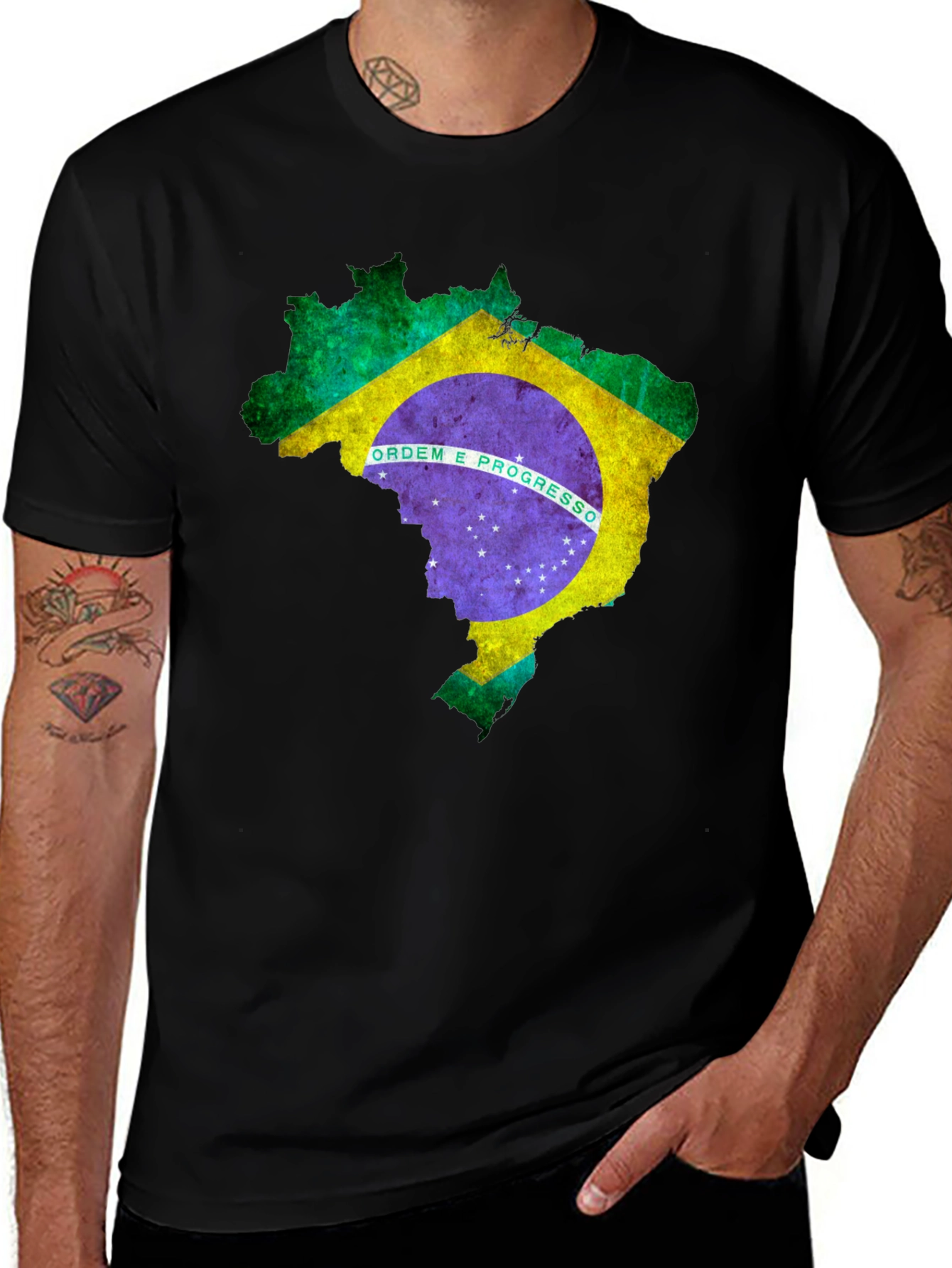 Brazil Flag Map Graphic T-Shirt - Black