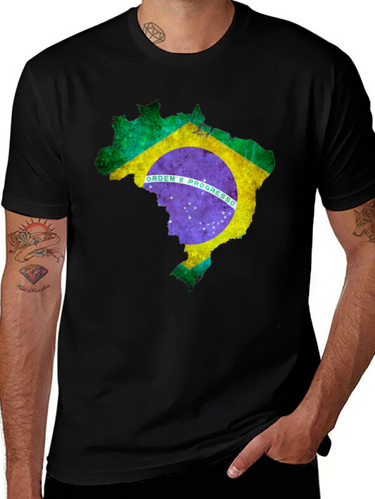 Brazil Flag Map Graphic T-Shirt - Black