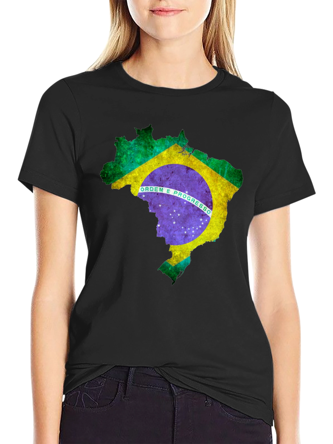 Brazil Flag Map Graphic T-Shirt - Black