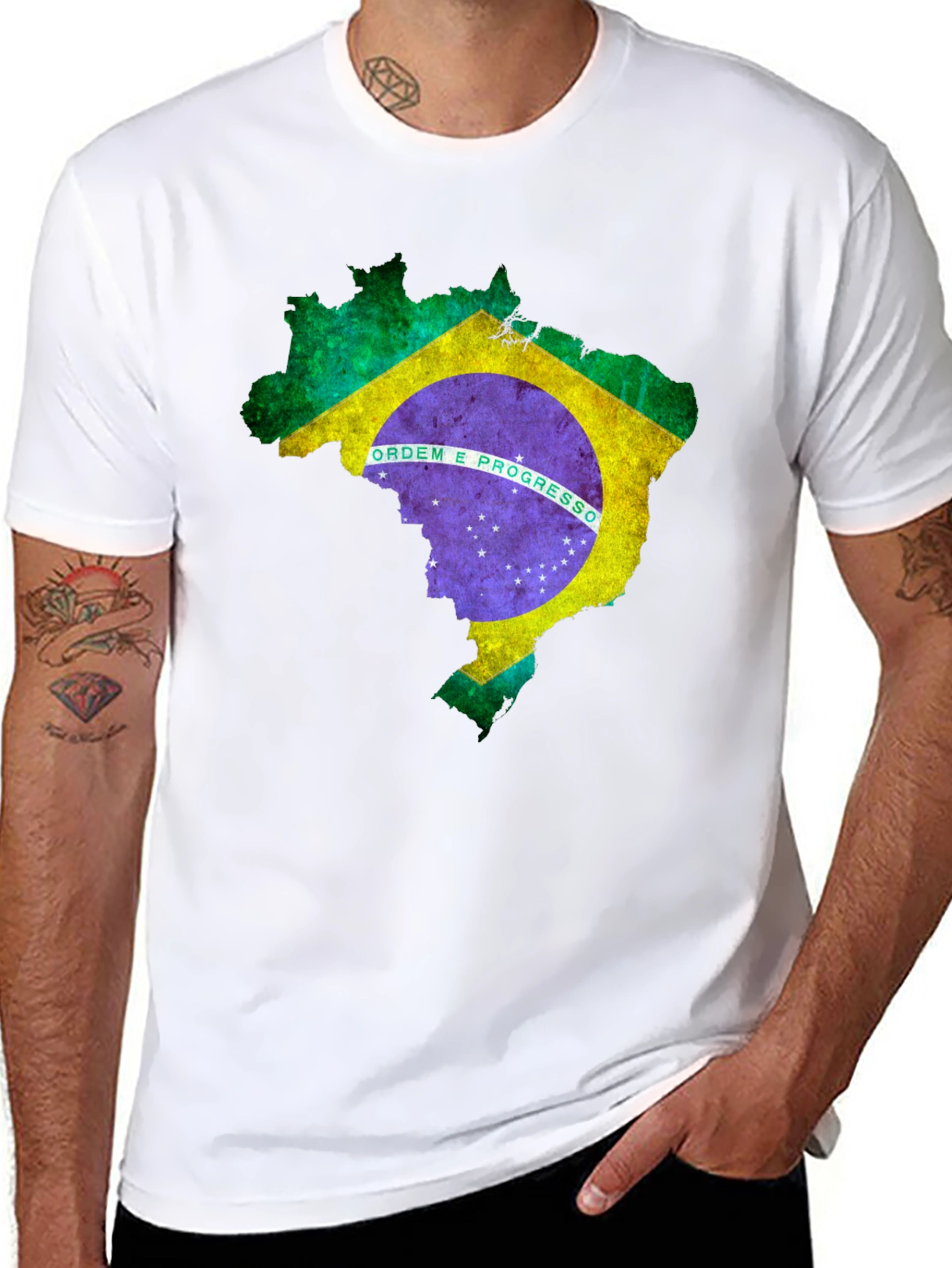 Brazil Flag Map Graphic T-Shirt - Black