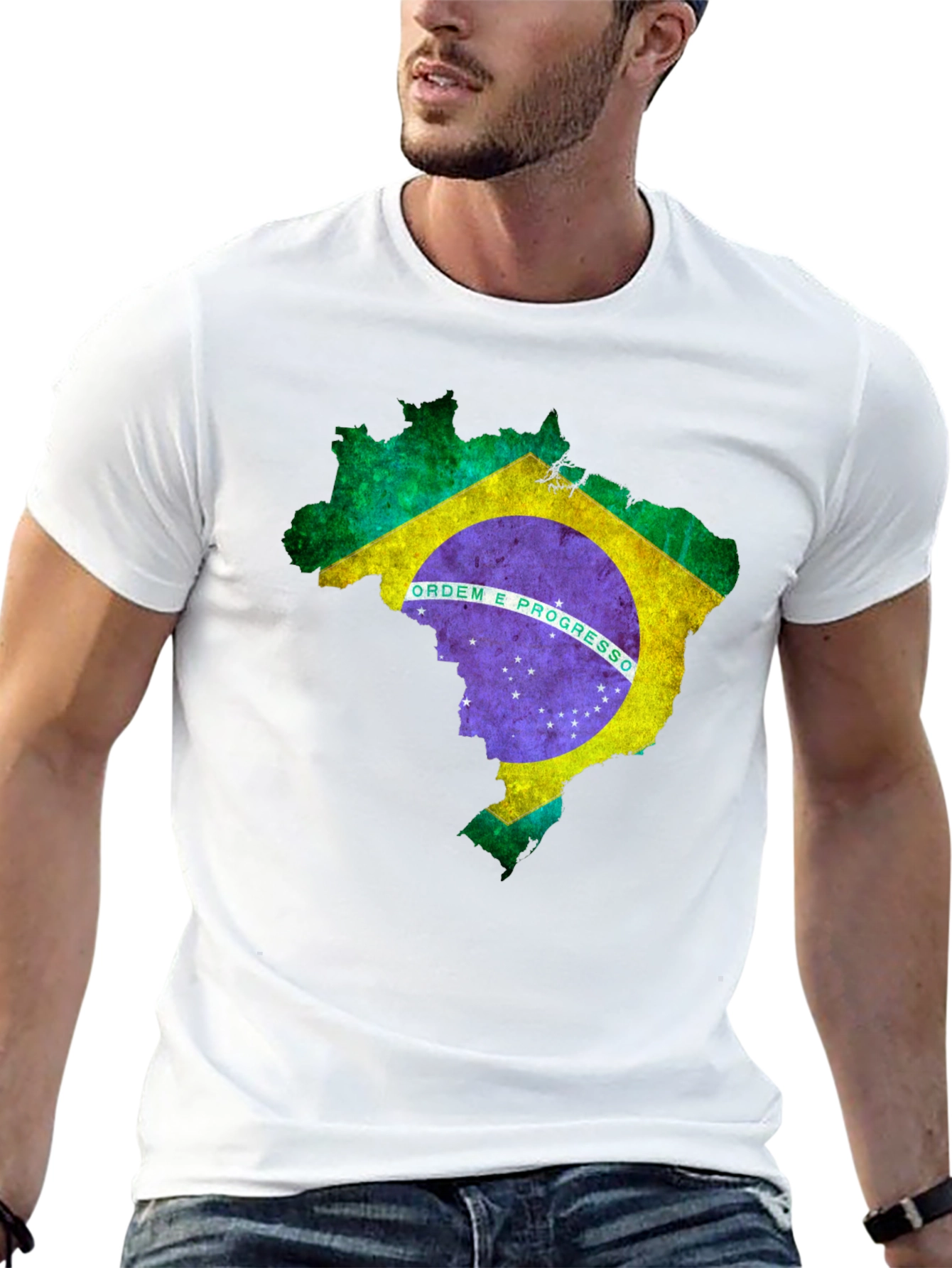 Brazil Flag Map Graphic T-Shirt - Black
