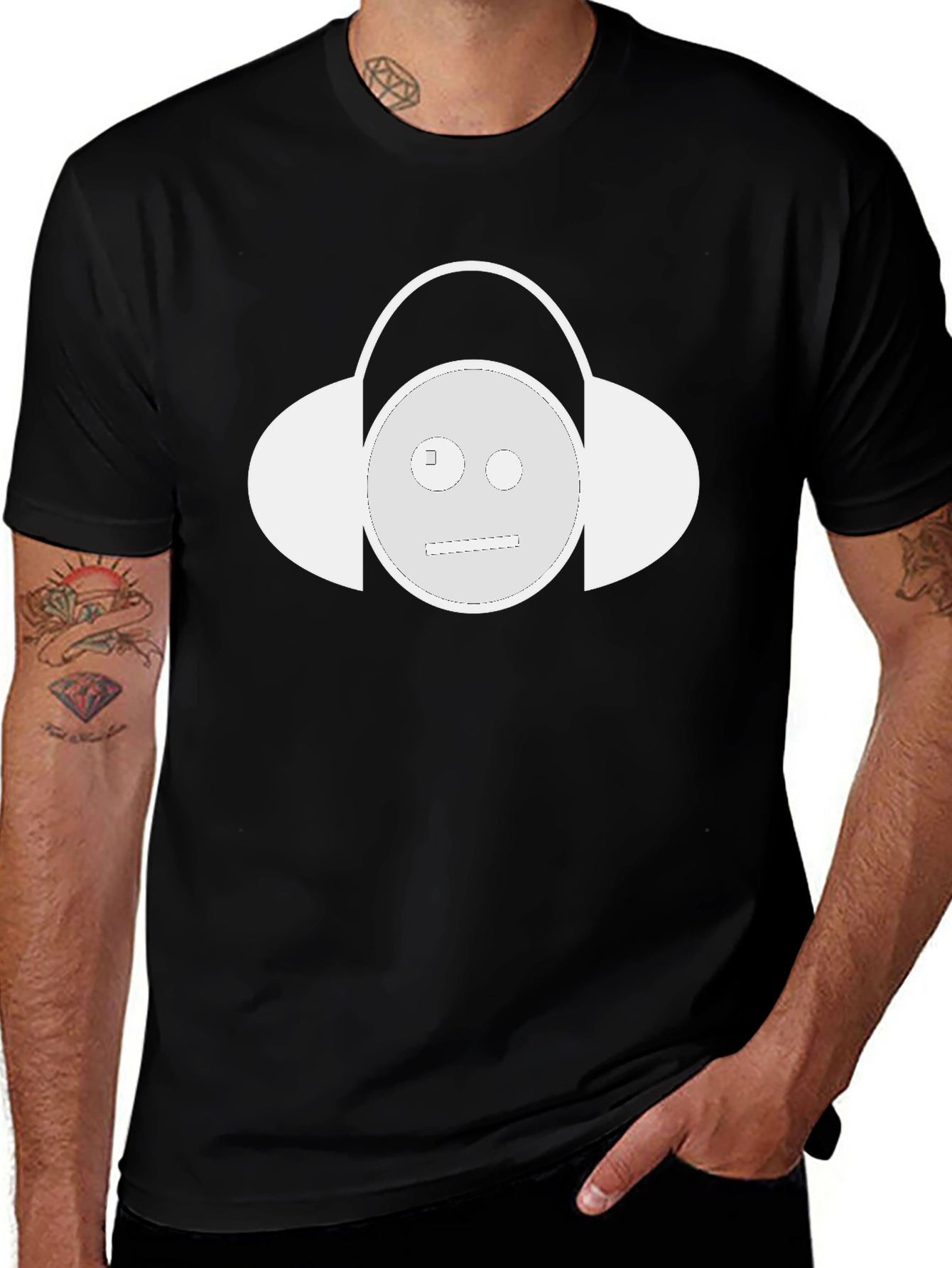 Cool Headphone Smiley Face Graphic T-Shirt