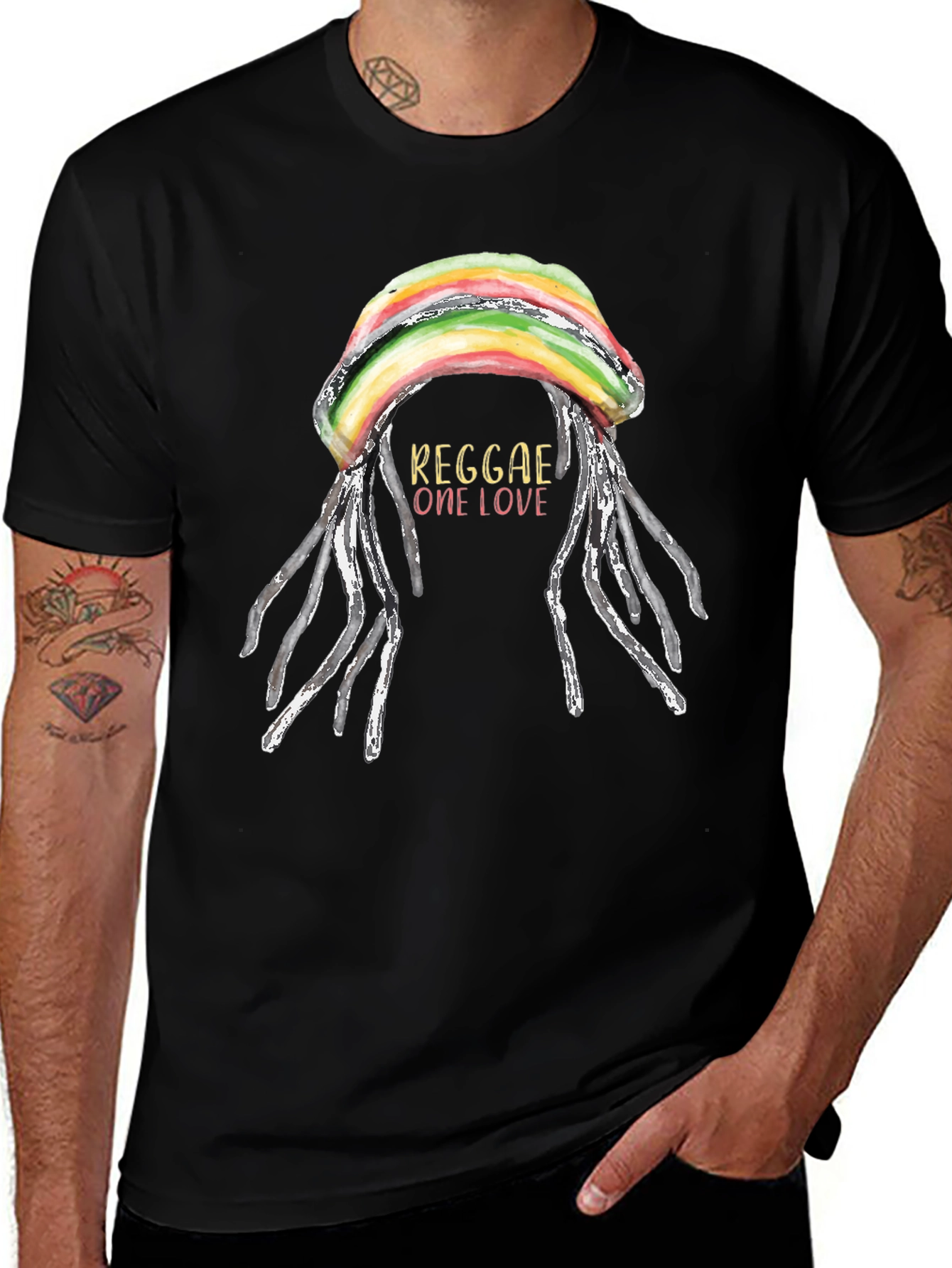 Reggae One Love T-Shirt - Rastafarian Dreadlocks Graphic Tee