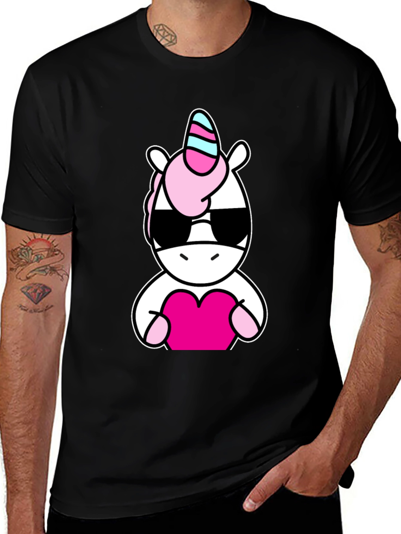 Cool Unicorn Heart Black T-Shirt