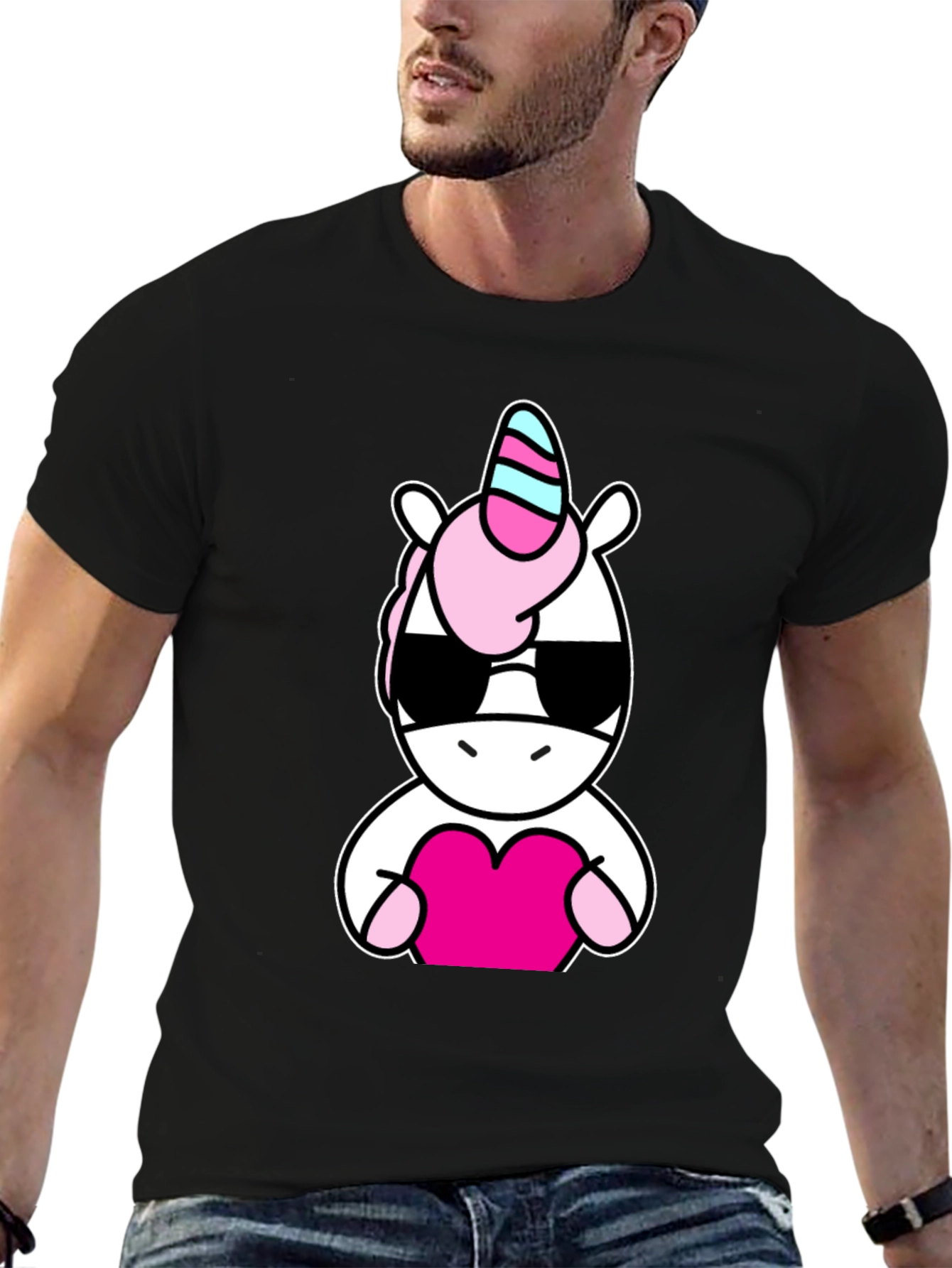 Cool Unicorn Heart Black T-Shirt