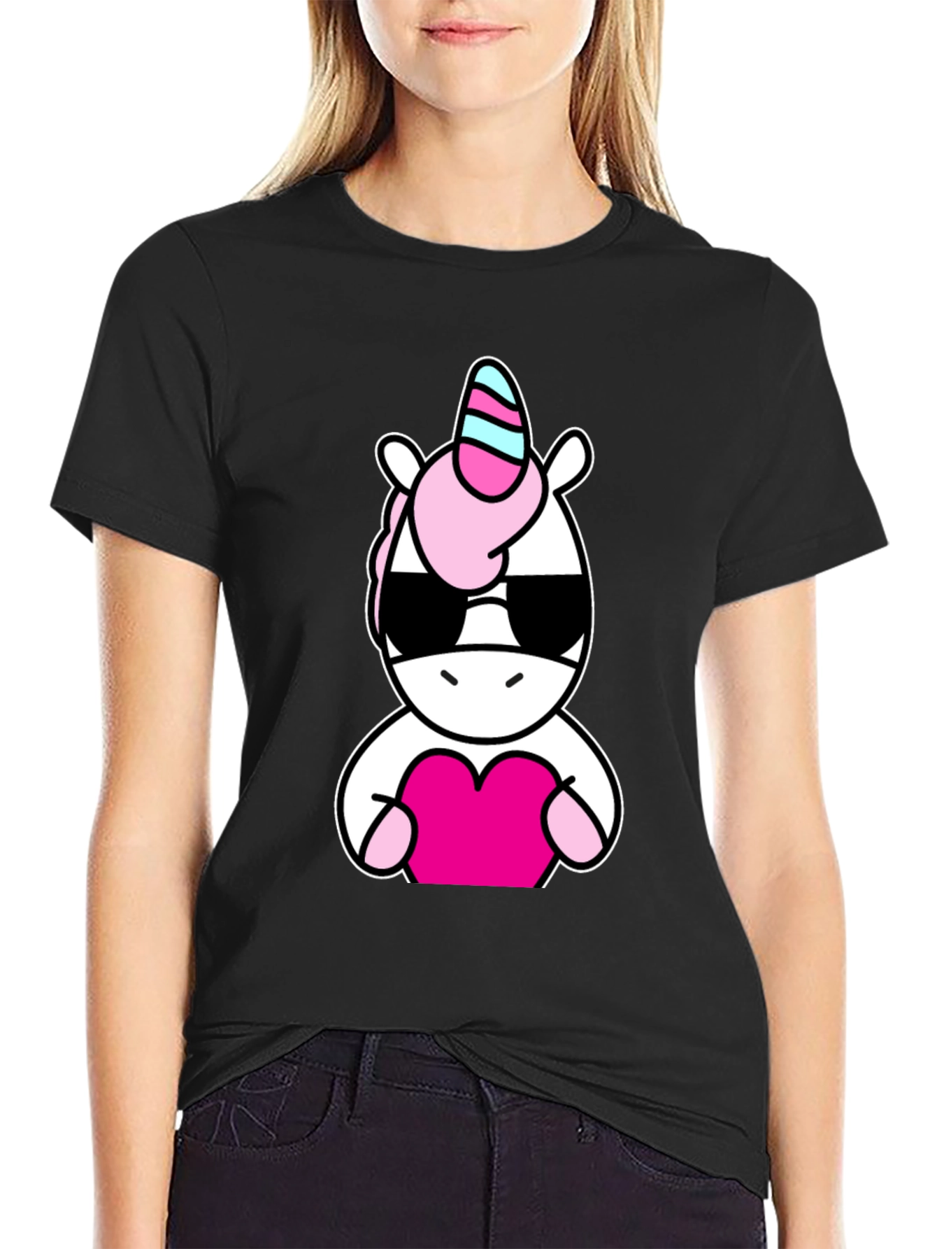 Cool Unicorn Heart Black T-Shirt
