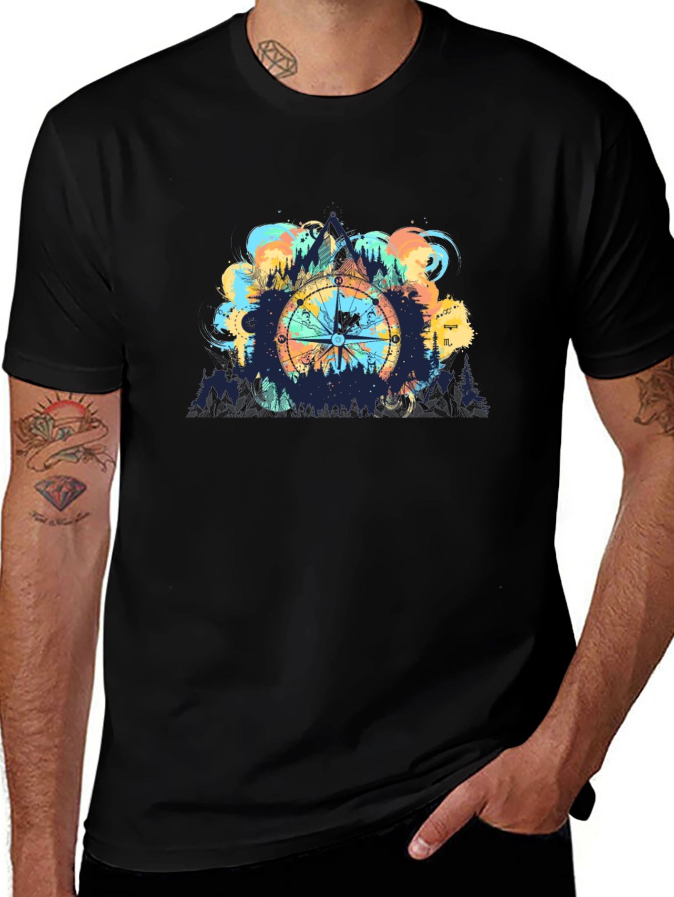 Adventure Compass Graphic Black T-Shirt