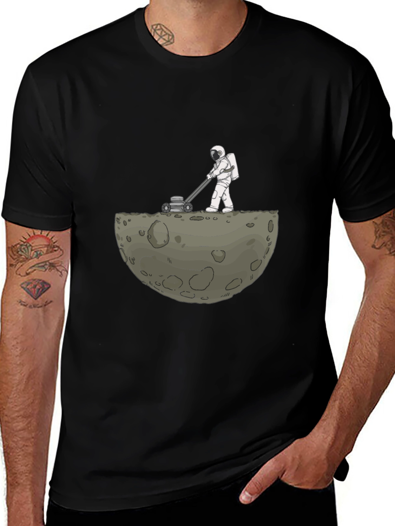 Astronaut Moon Mowing T-Shirt - Unique Graphic Tee