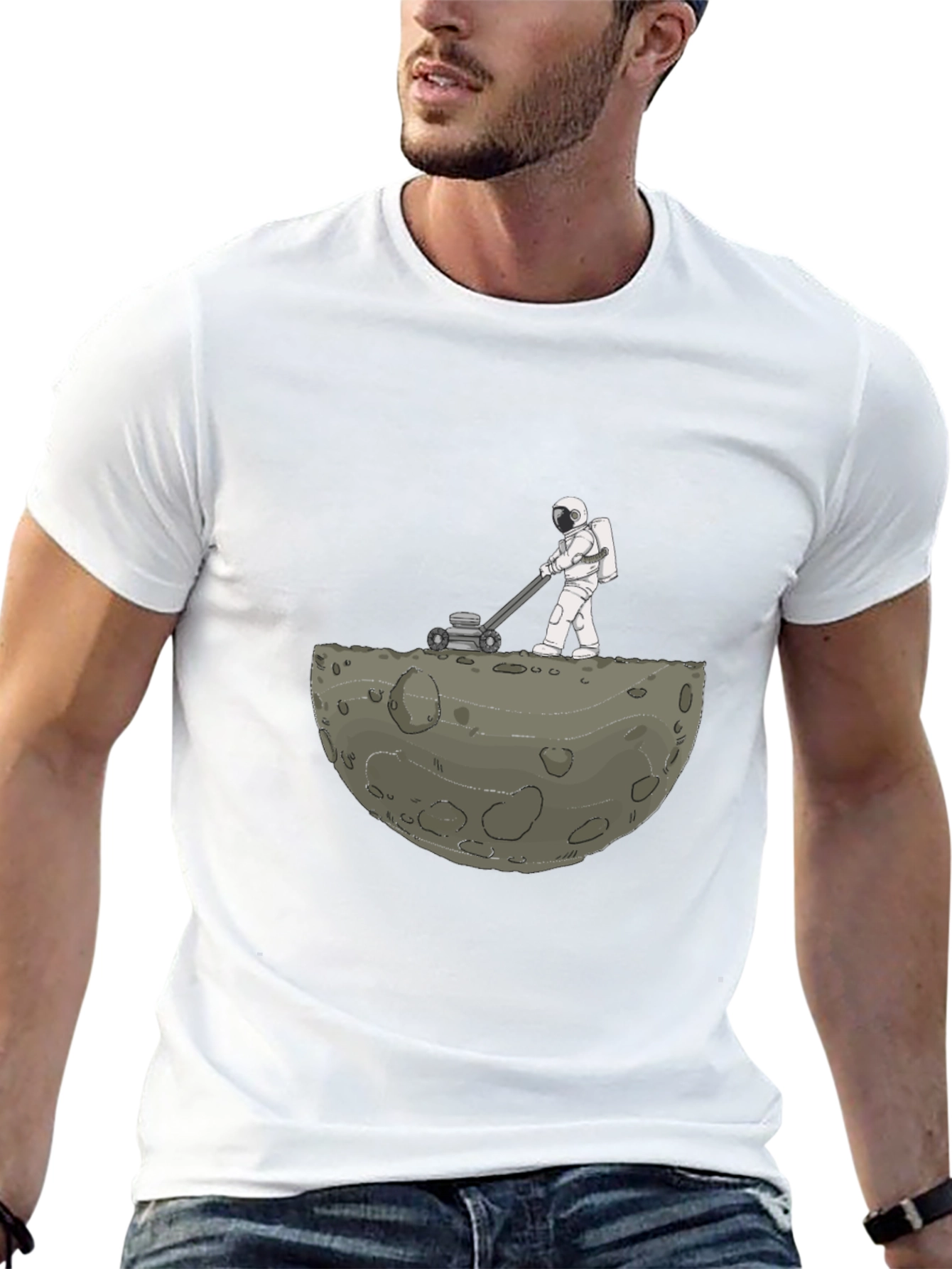 Astronaut Moon Mowing T-Shirt - Unique Graphic Tee