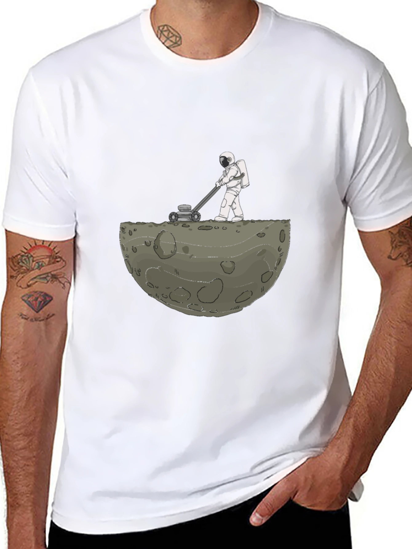 Astronaut Moon Mowing T-Shirt - Unique Graphic Tee