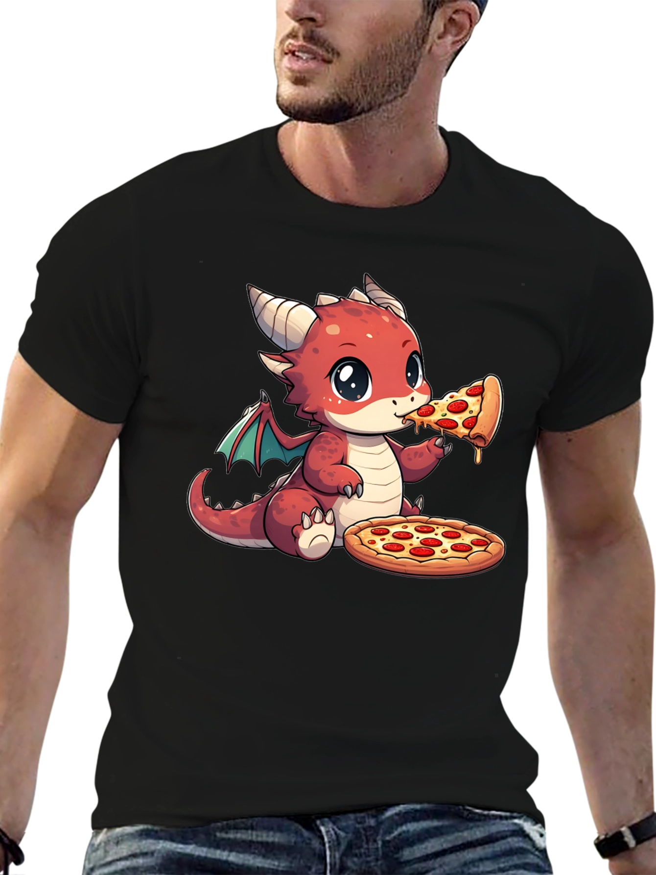 Dragon Eating Pizza Graphic T-Shirt