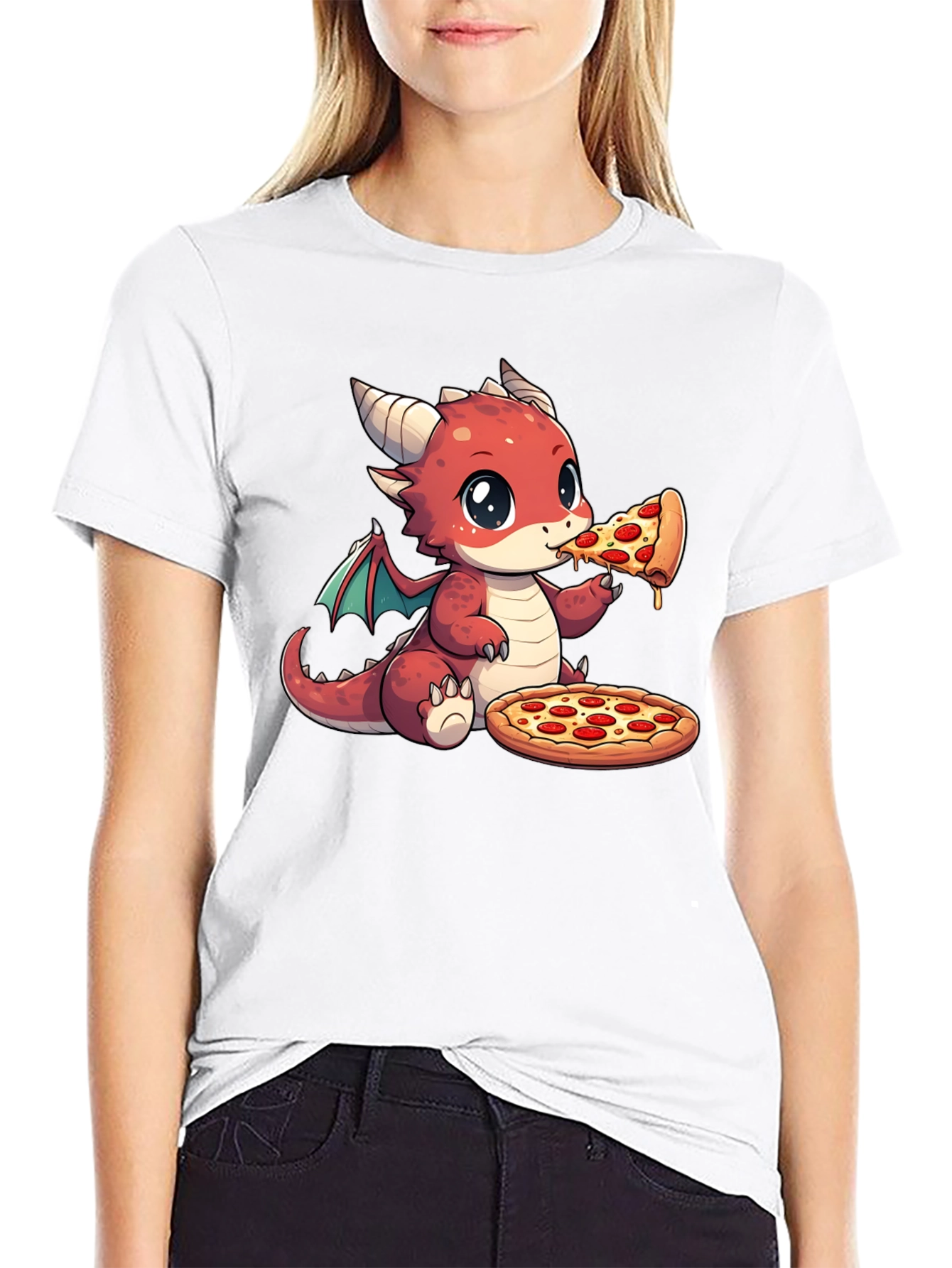 Dragon Eating Pizza Graphic T-Shirt