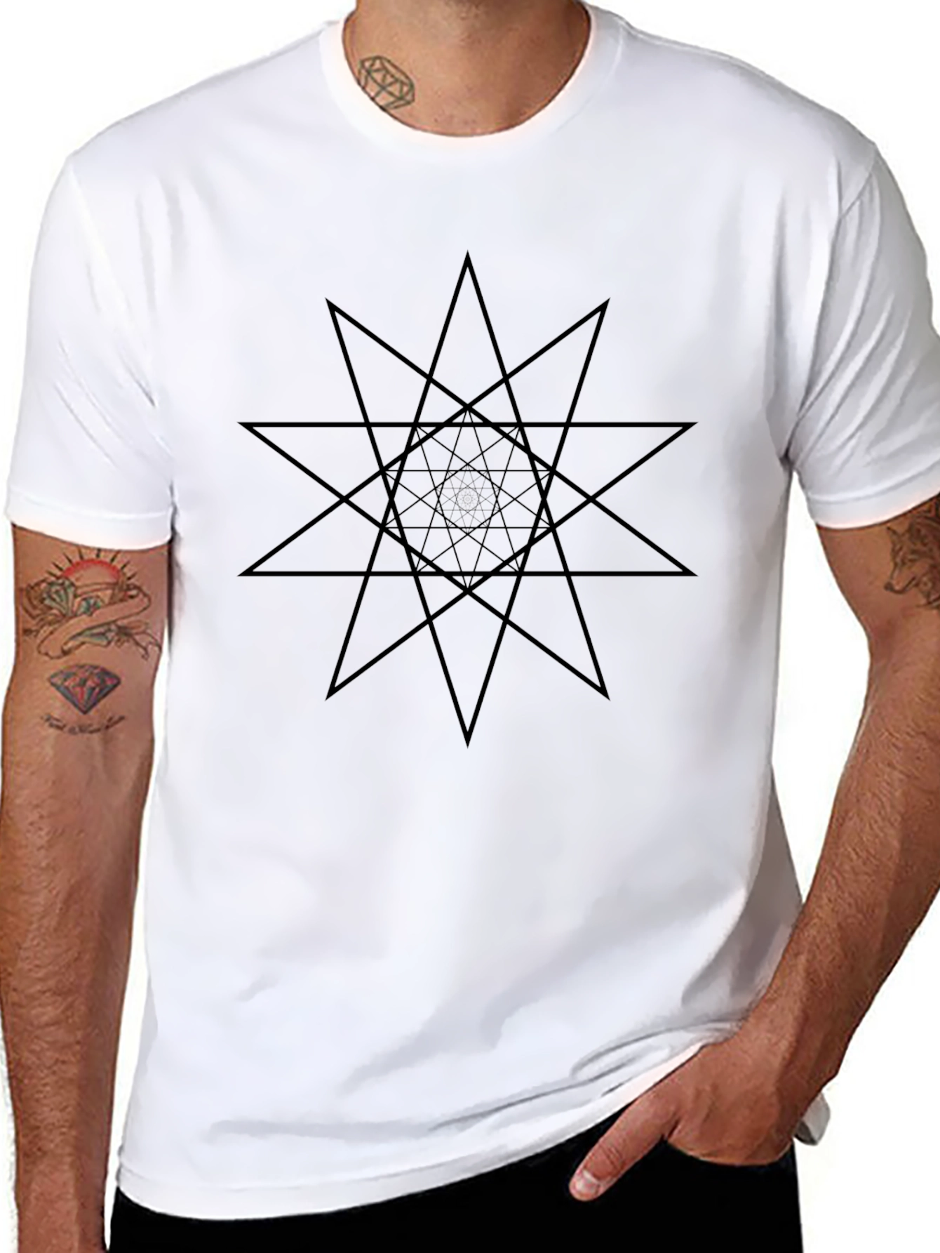 Geometric Star Design Black T-Shirt