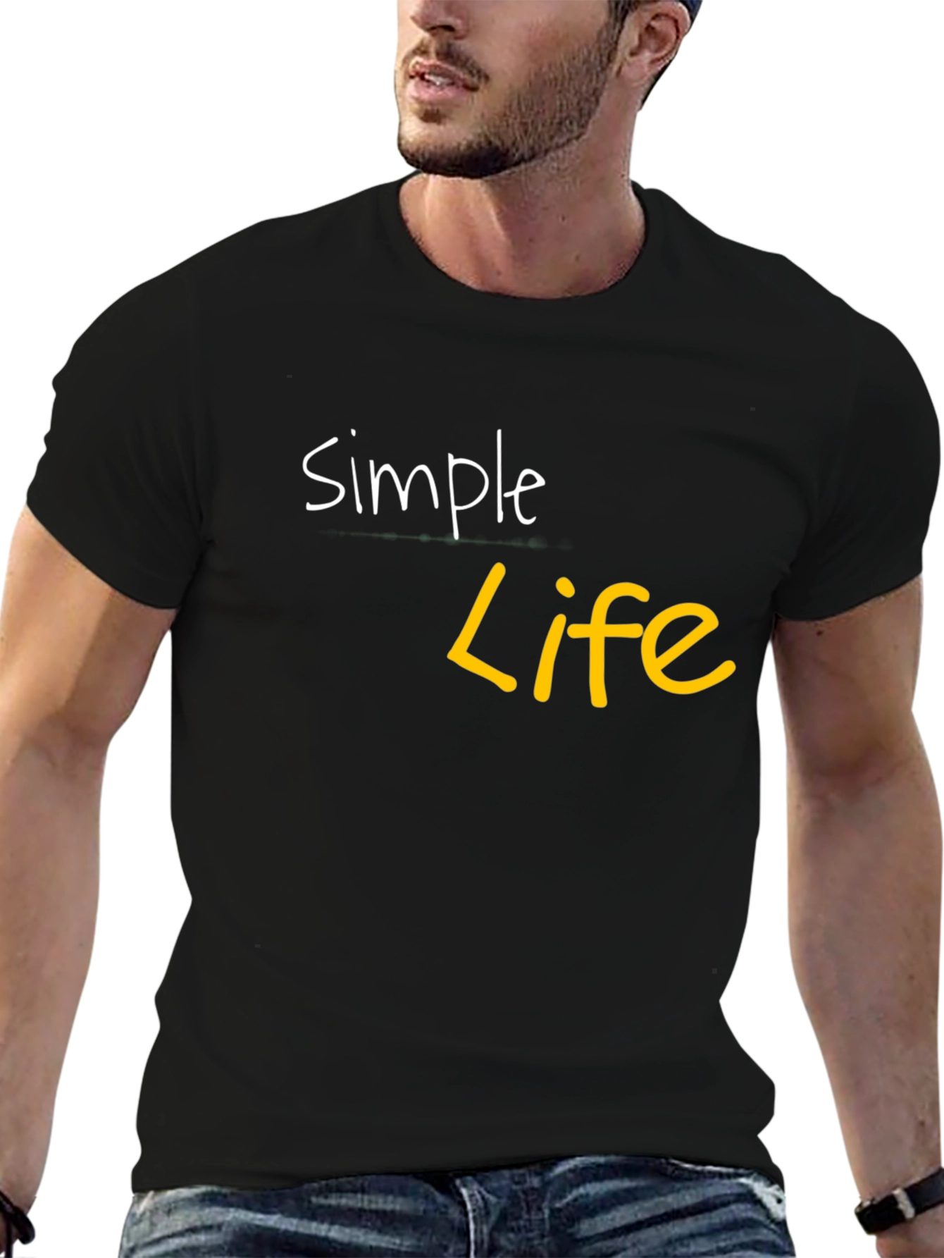 Simple Life Black Graphic Tee - Casual Cotton Shirt