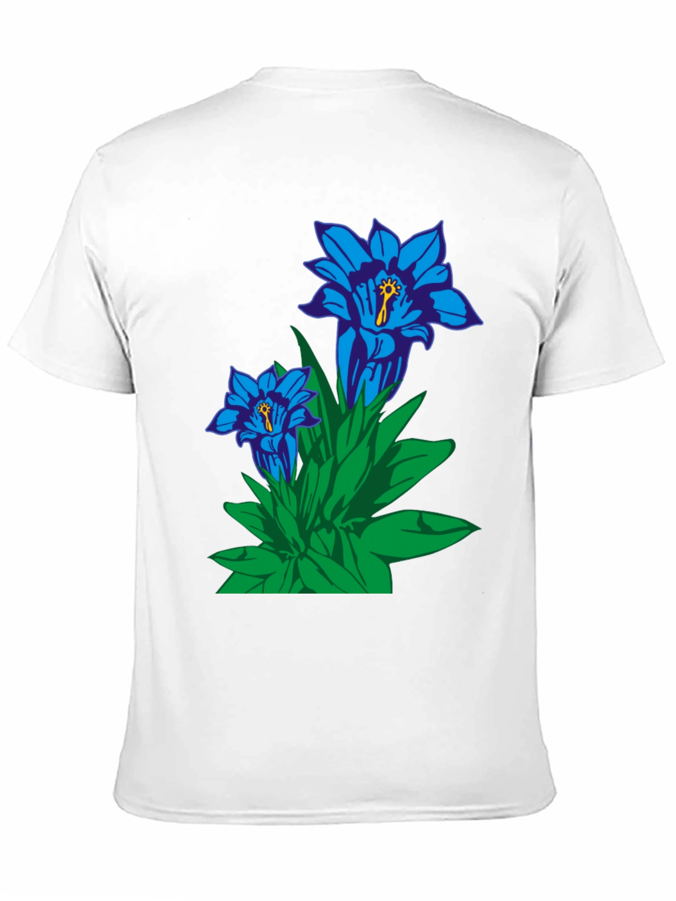 Floral Graphic Tee - Gentian Flowers Black Cotton