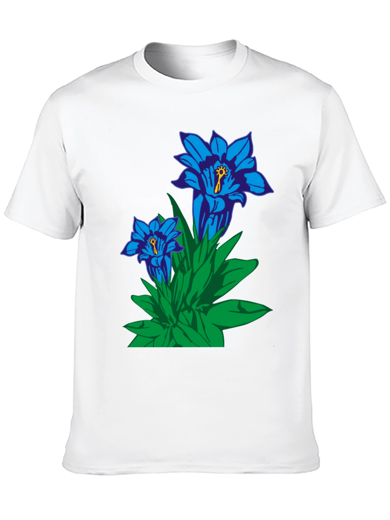 Floral Graphic Tee - Gentian Flowers Black Cotton