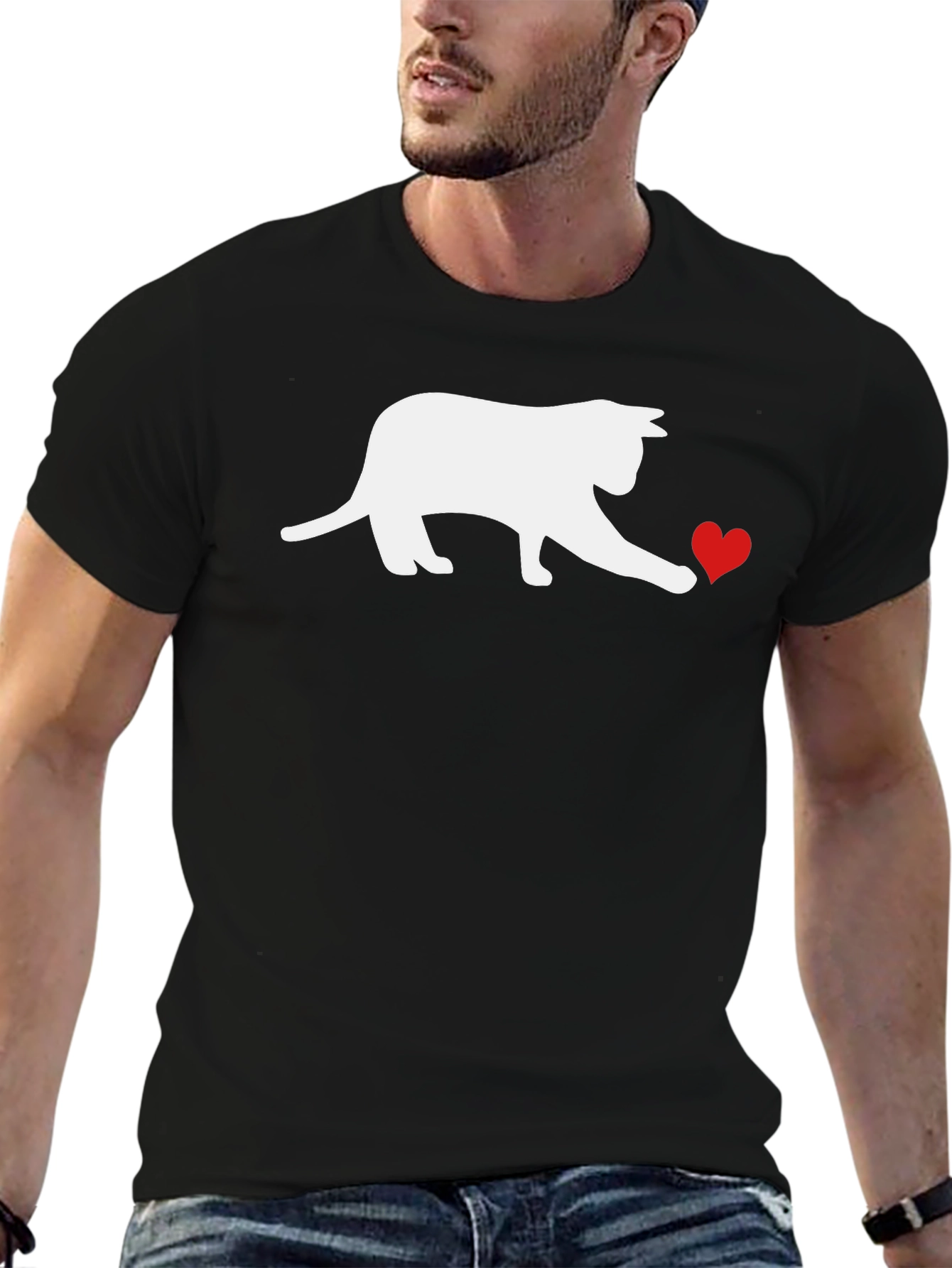 Cat & Heart Graphic Tee - Black