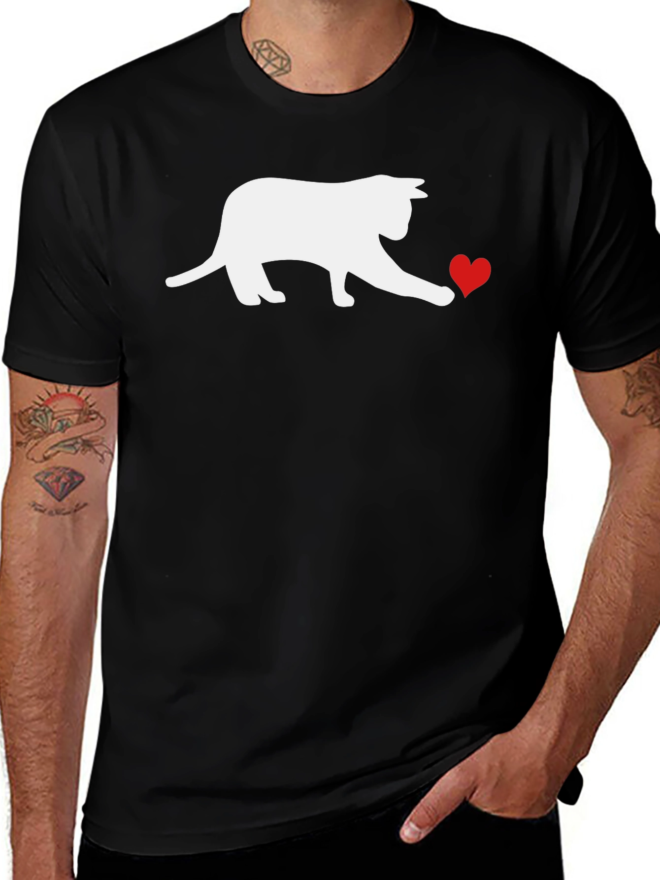Cat & Heart Graphic Tee - Black