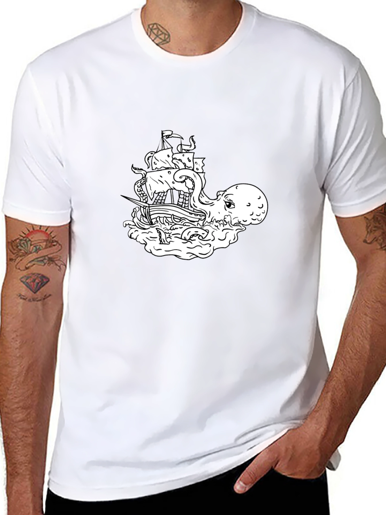 Octopus vs Ship Graphic T-Shirt