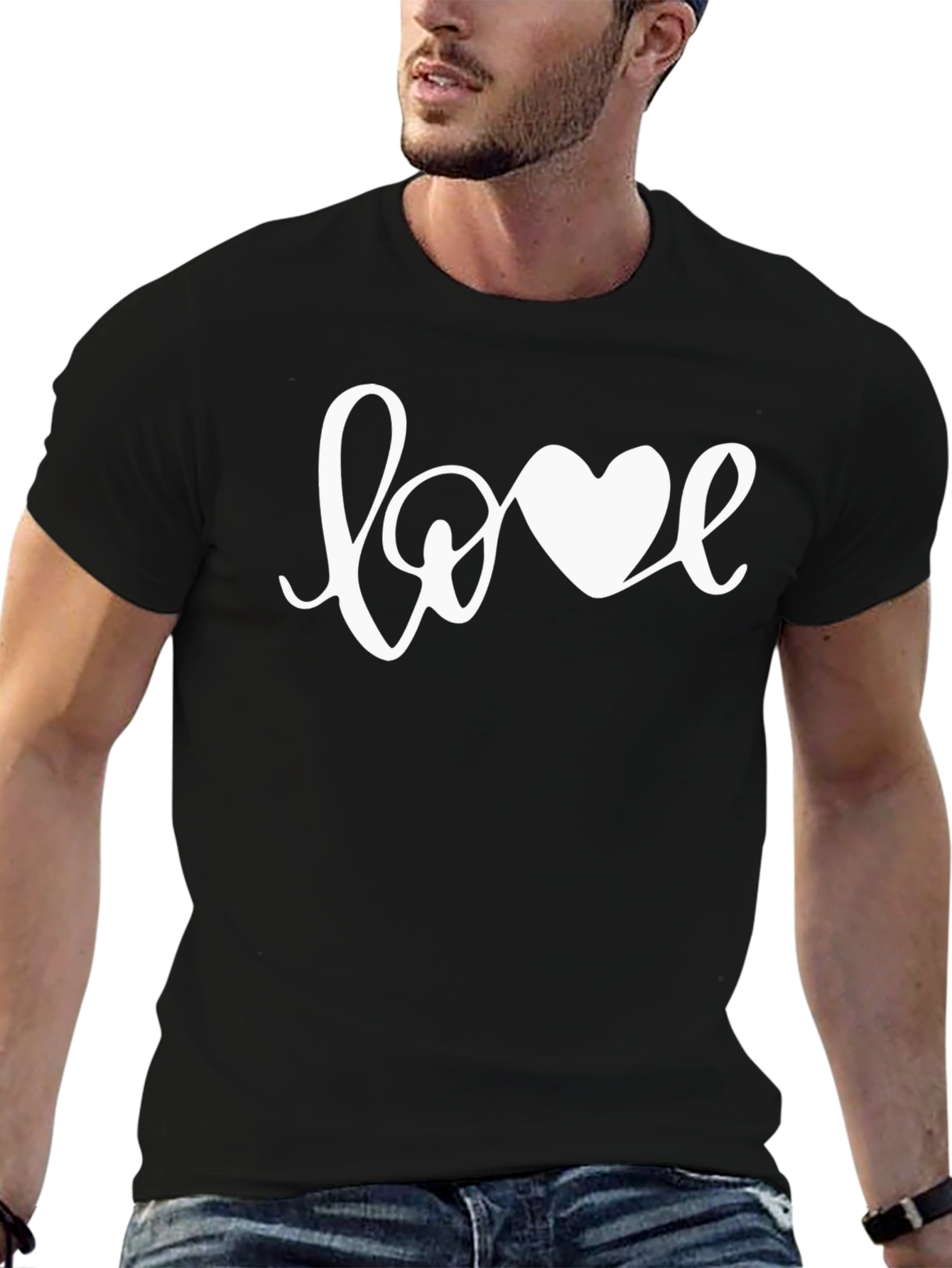 Love Heart Graphic Black T-Shirt