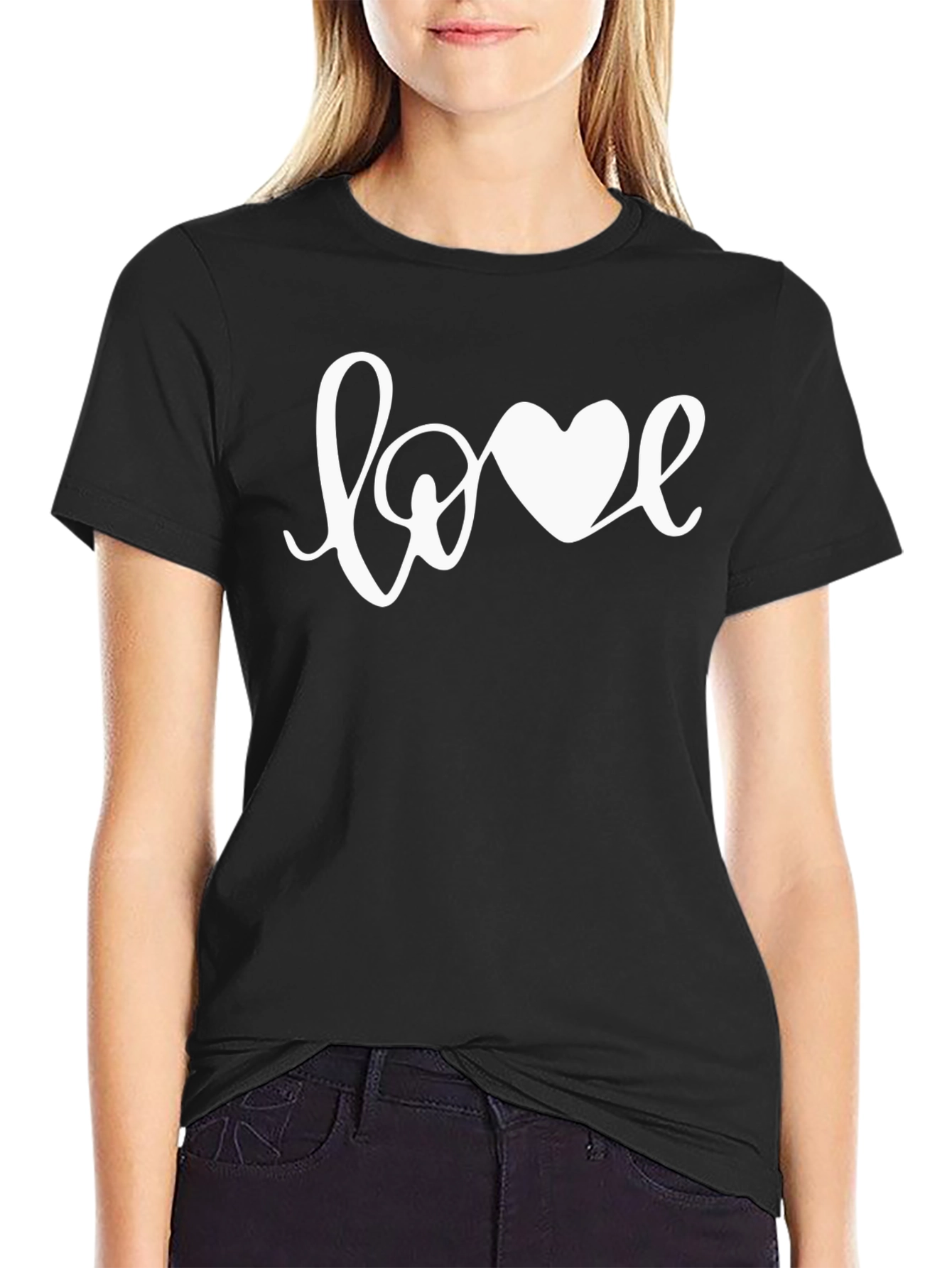 Love Heart Graphic Black T-Shirt