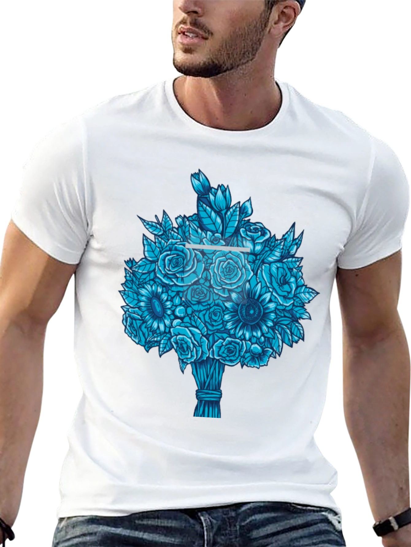 Blue Bouquet Graphic Tee - Unique Floral Design