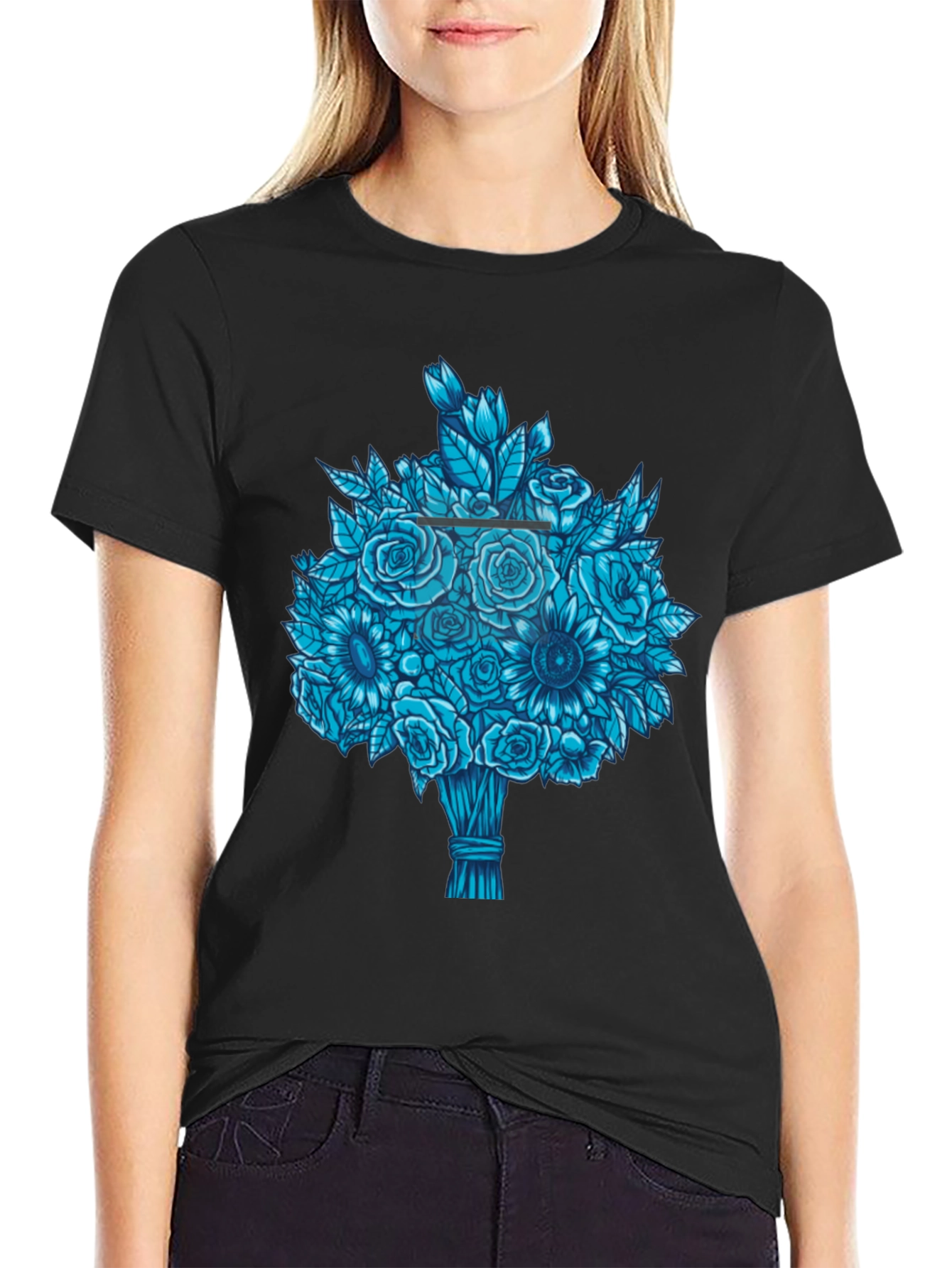 Blue Bouquet Graphic Tee - Unique Floral Design