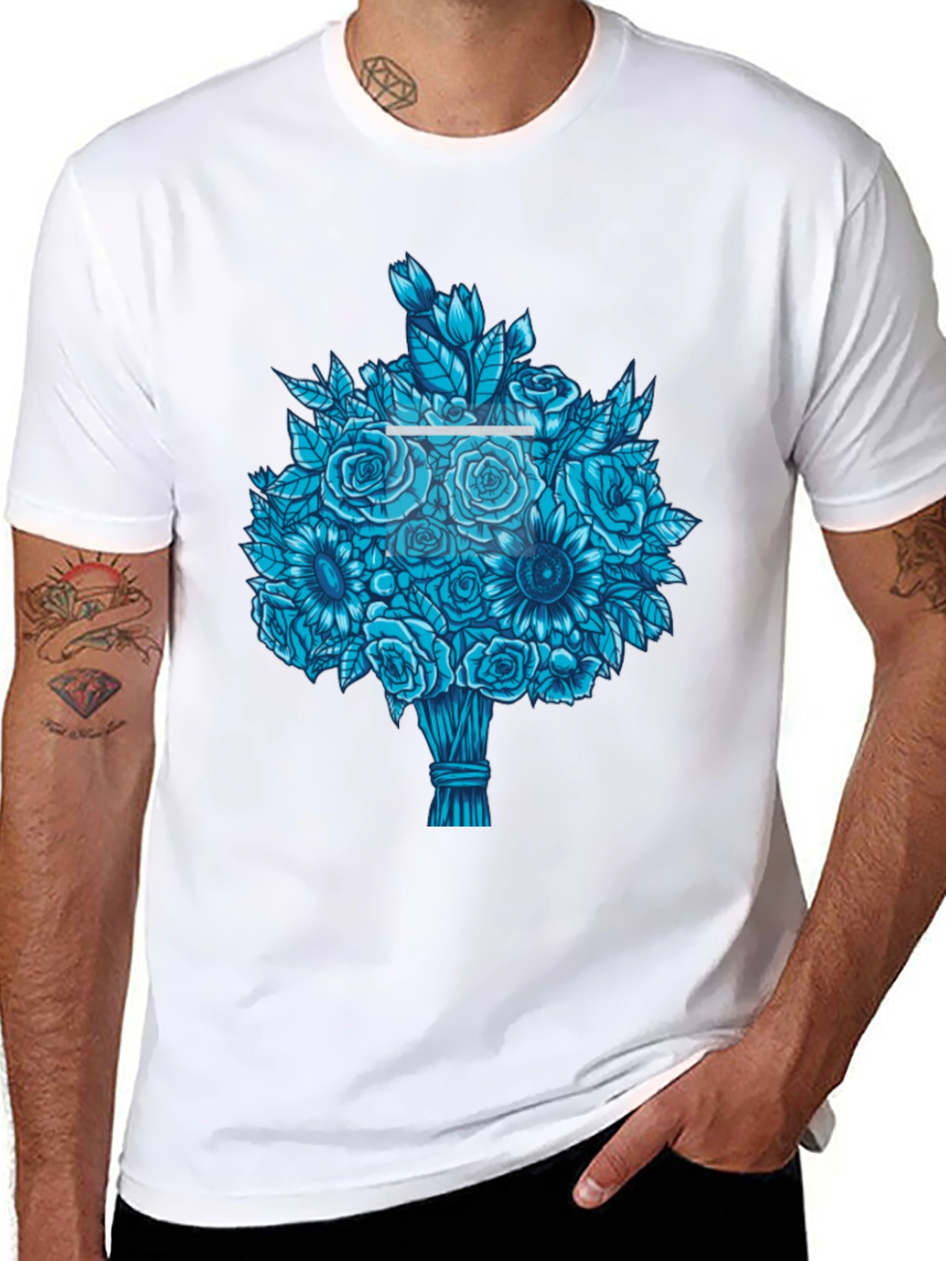 Blue Bouquet Graphic Tee - Unique Floral Design