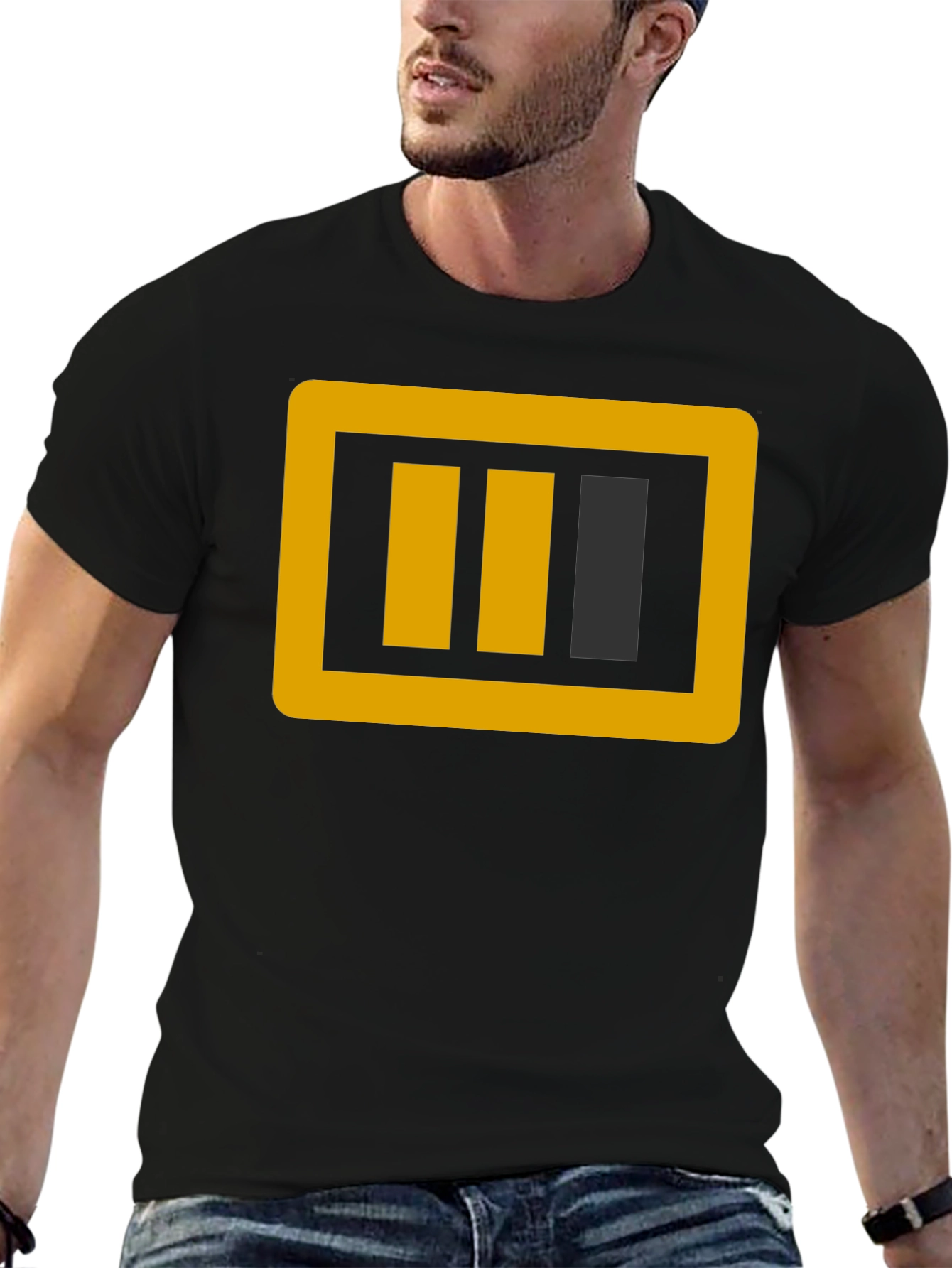 Graphic Tee: Bold Battery Design Black T-Shirt