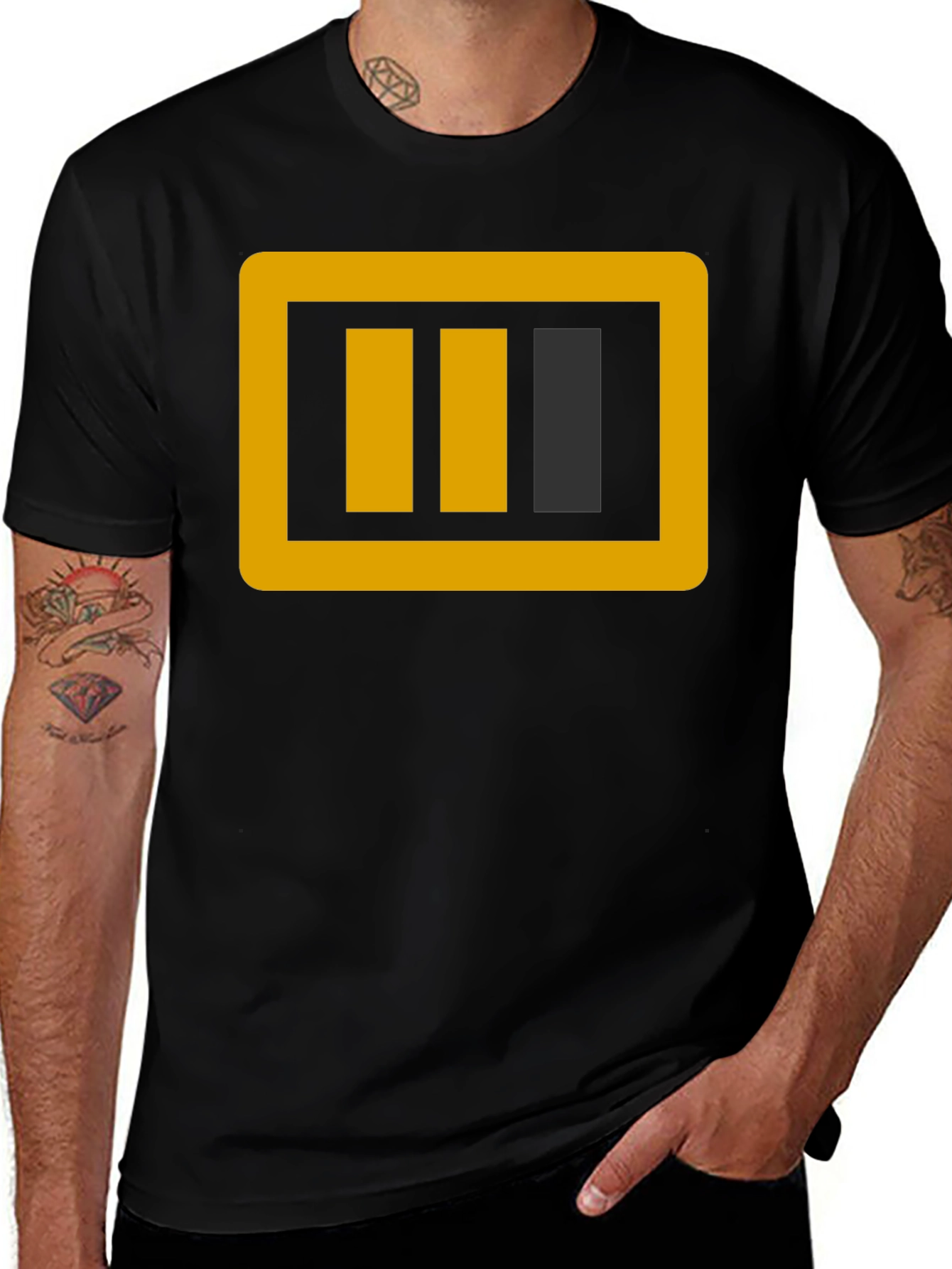 Graphic Tee: Bold Battery Design Black T-Shirt