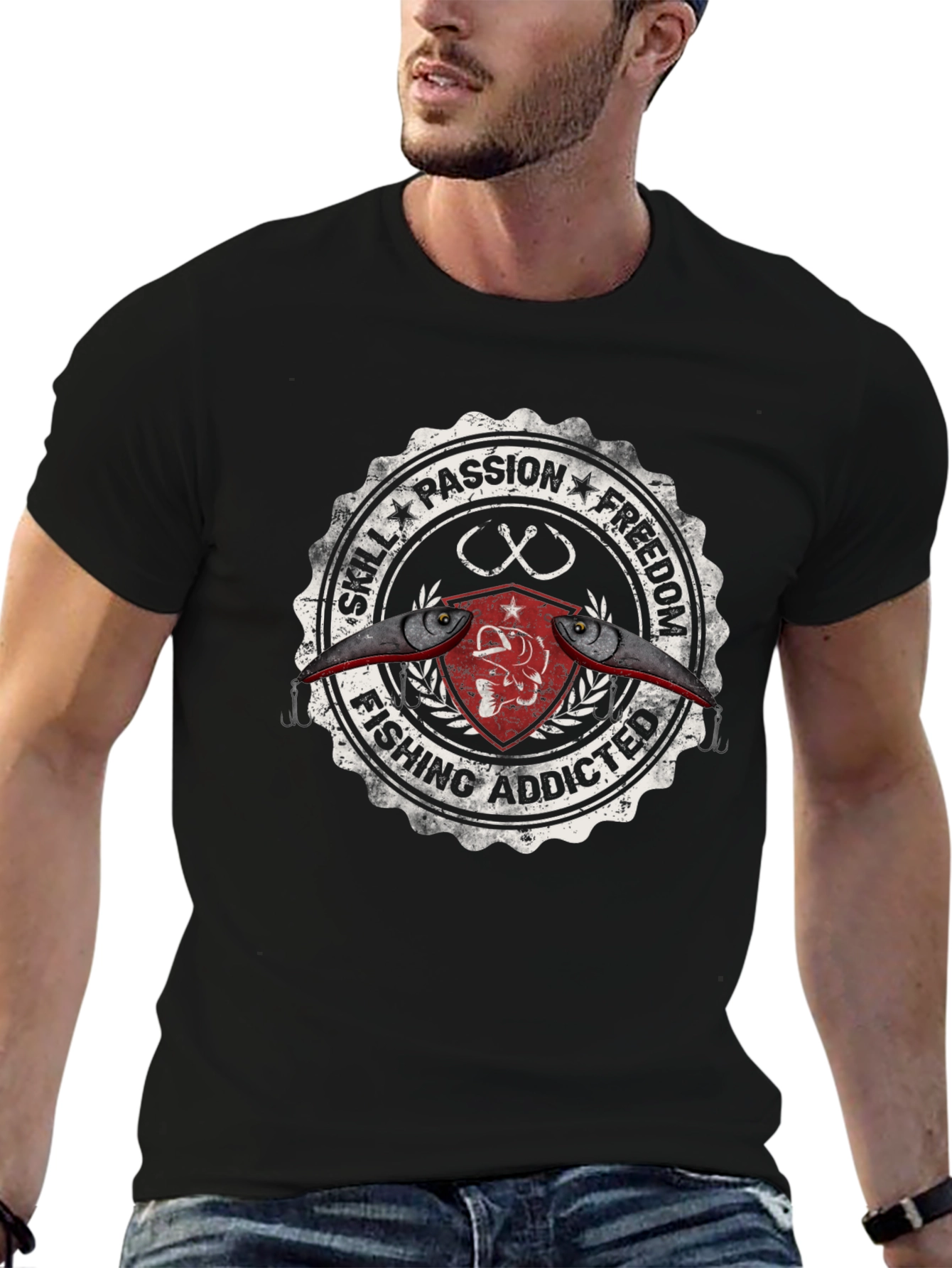 Fishing Addicted Graphic Tee - Skill Passion Freedom