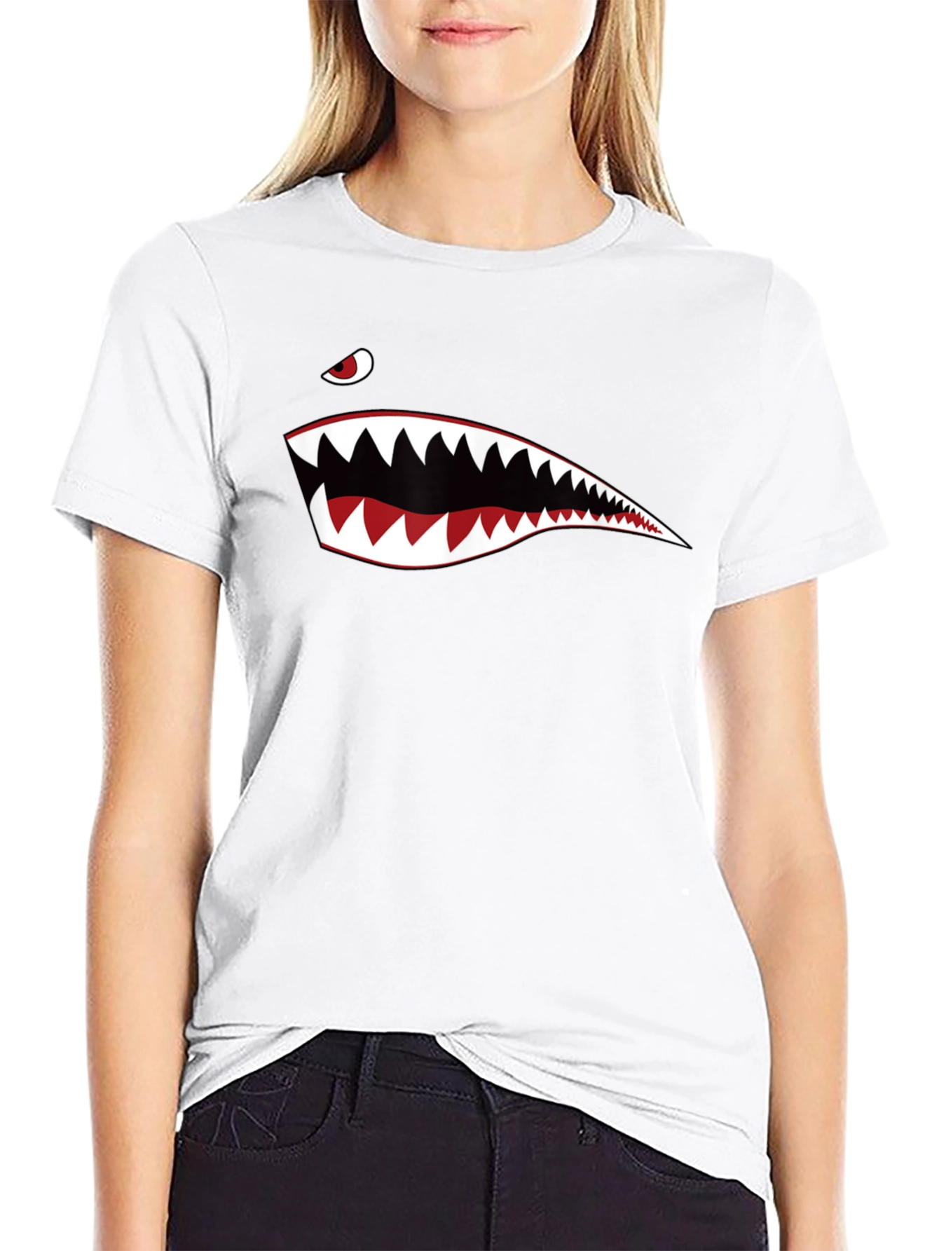 Shark Teeth Graphic Print Black T-Shirt