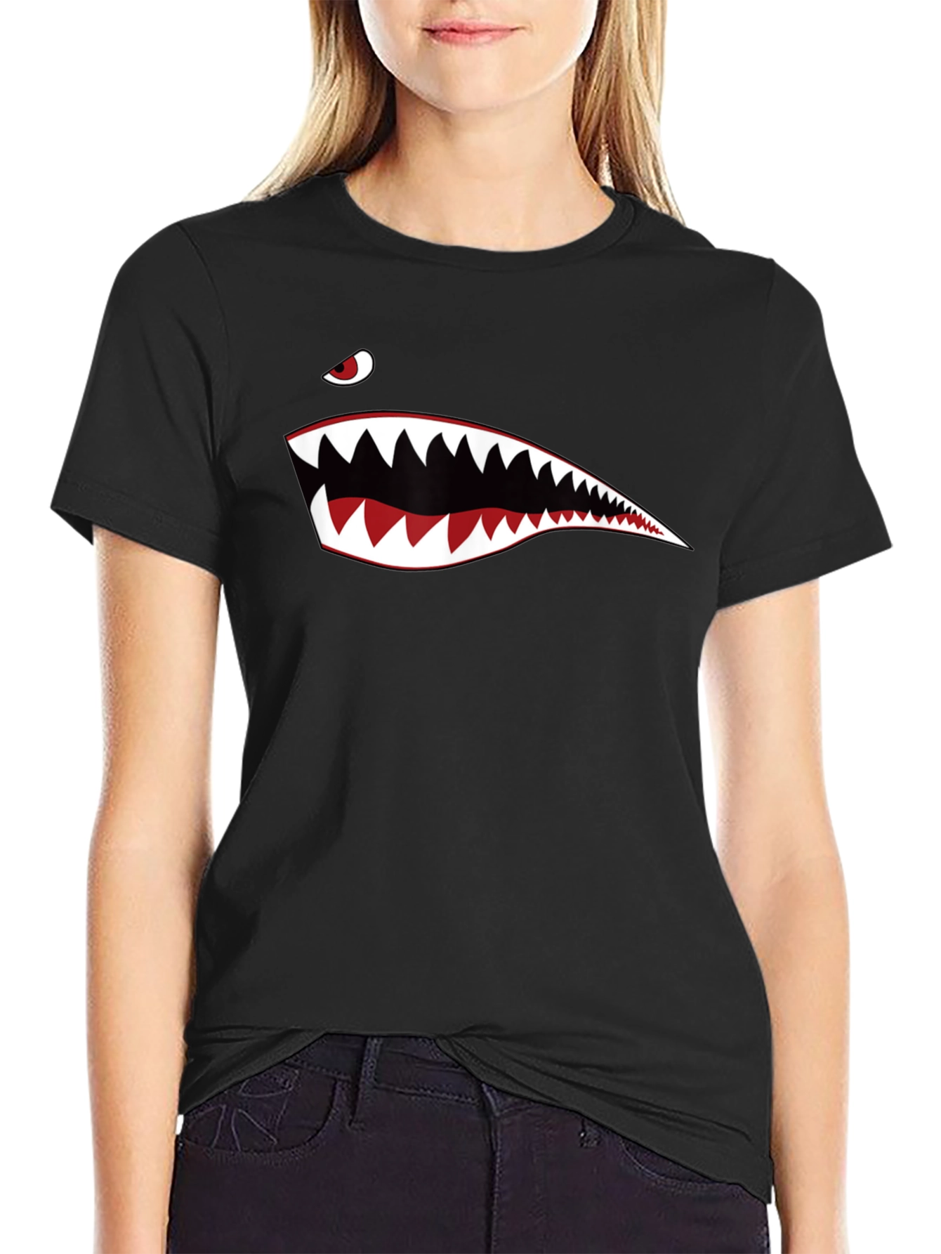 Shark Teeth Graphic Print Black T-Shirt