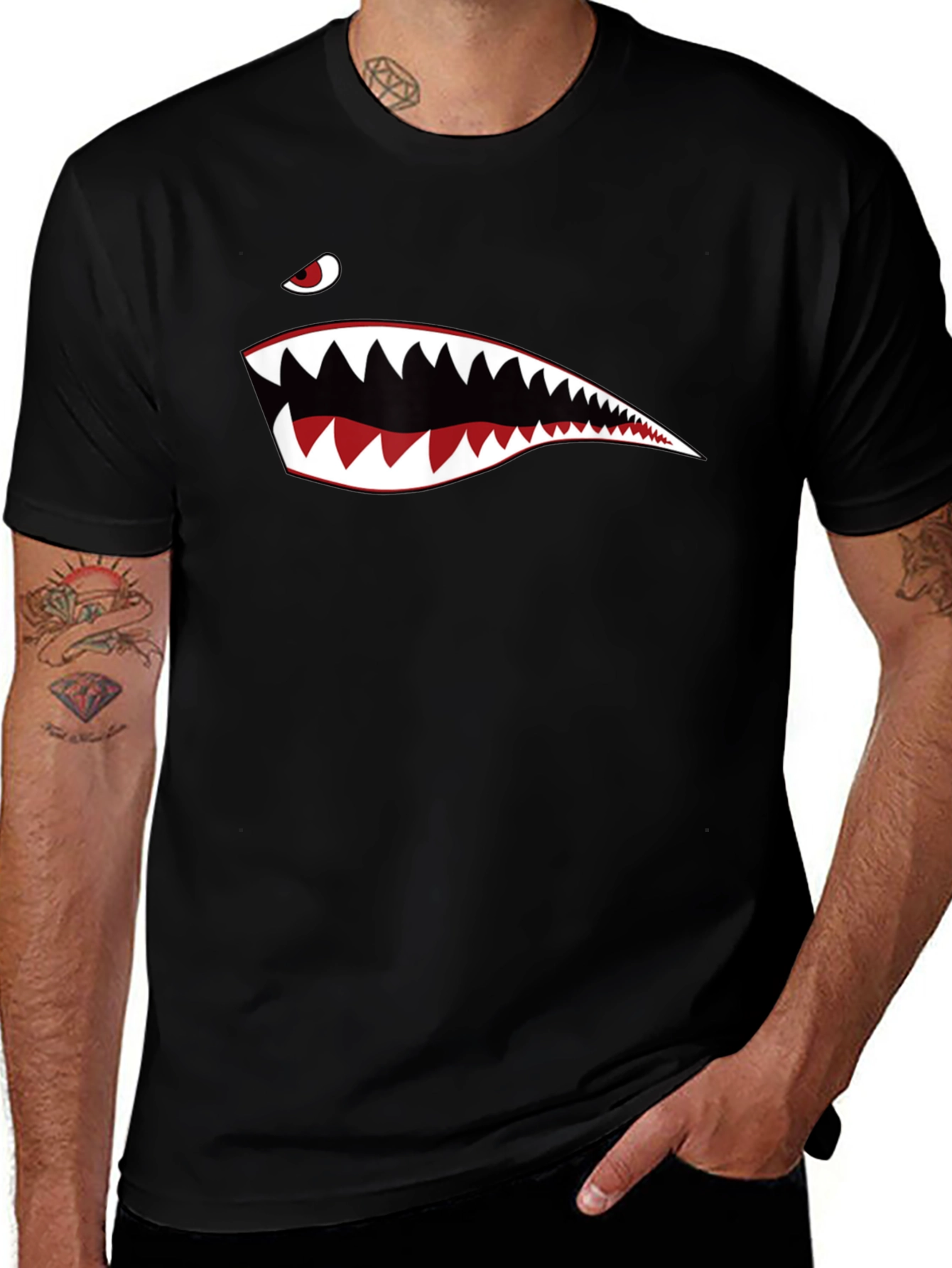 Shark Teeth Graphic Print Black T-Shirt