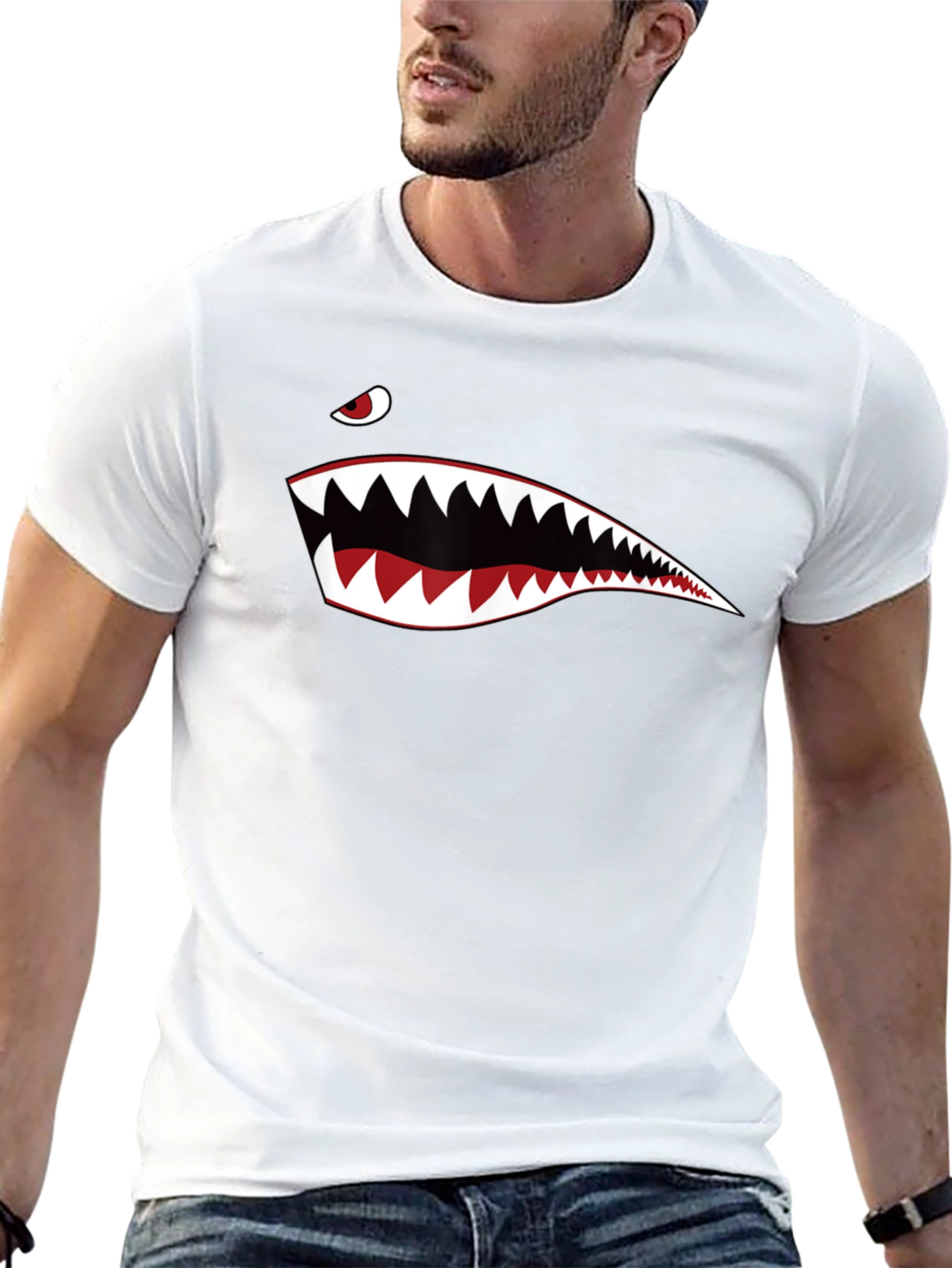 Shark Teeth Graphic Print Black T-Shirt