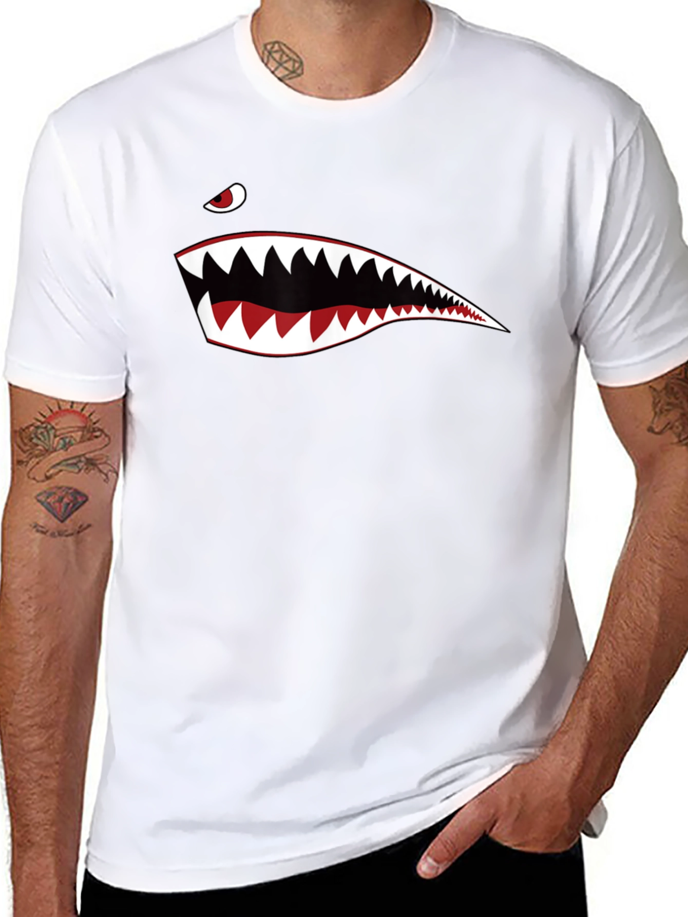 Shark Teeth Graphic Print Black T-Shirt