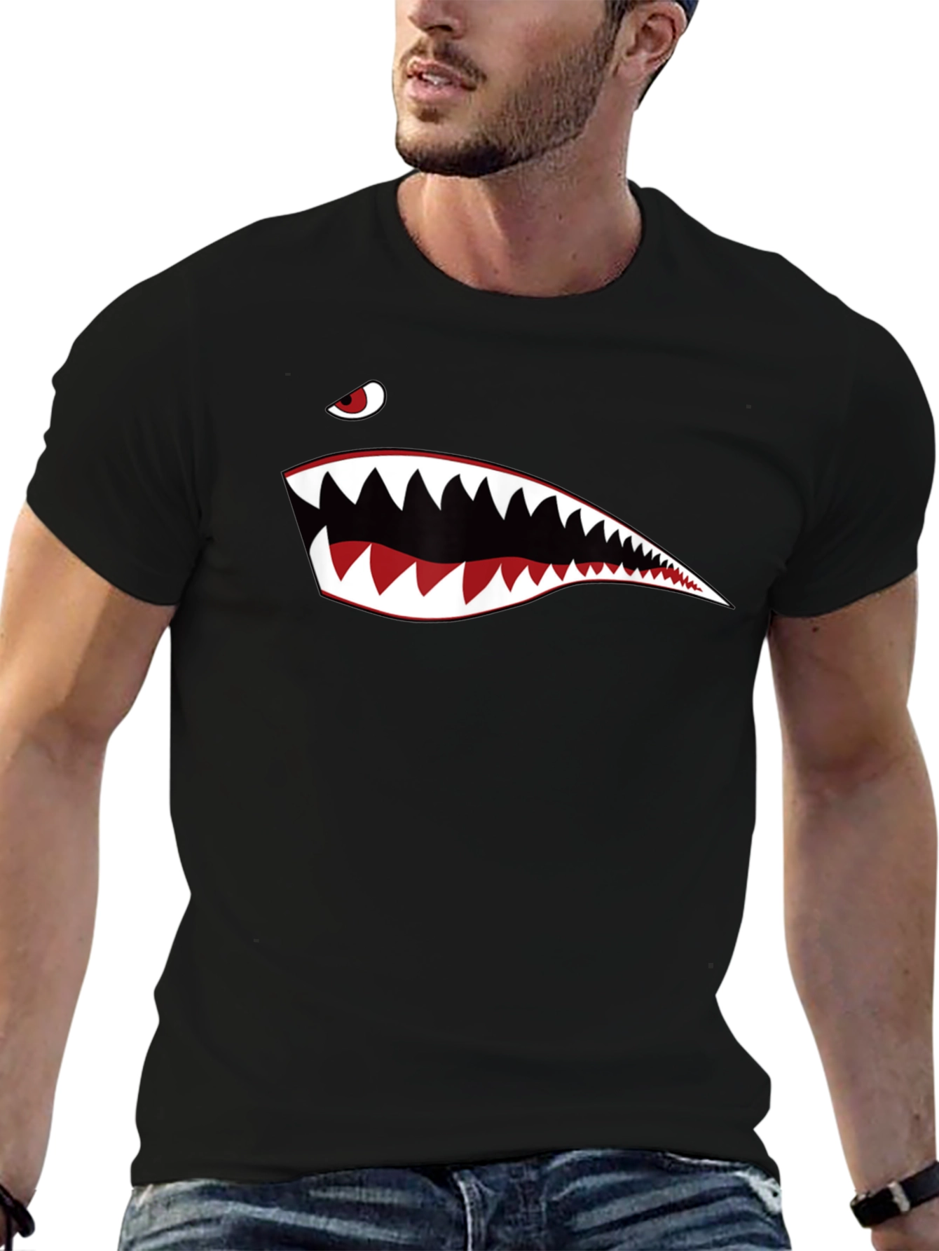 Shark Teeth Graphic Print Black T-Shirt