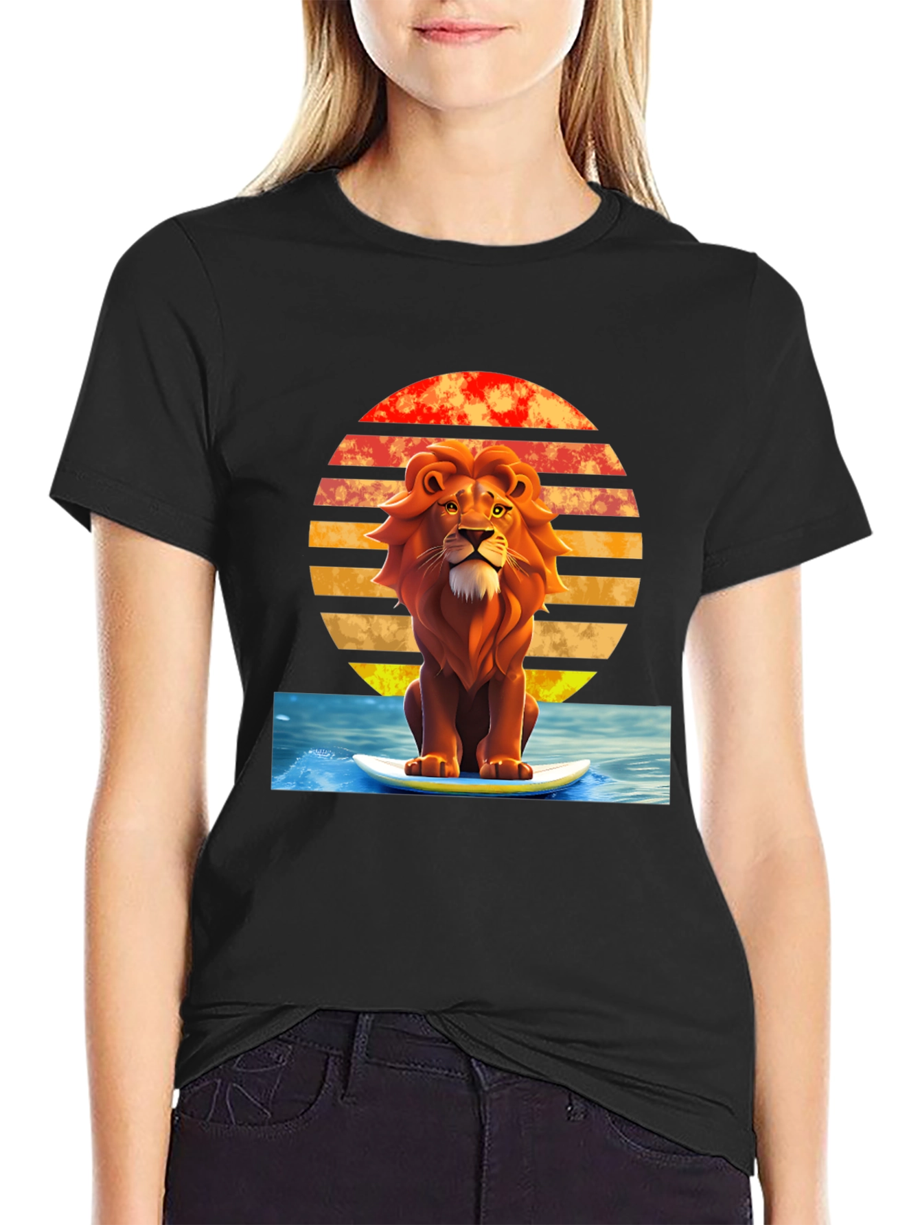 Lion Surfing T-Shirt - Retro Style