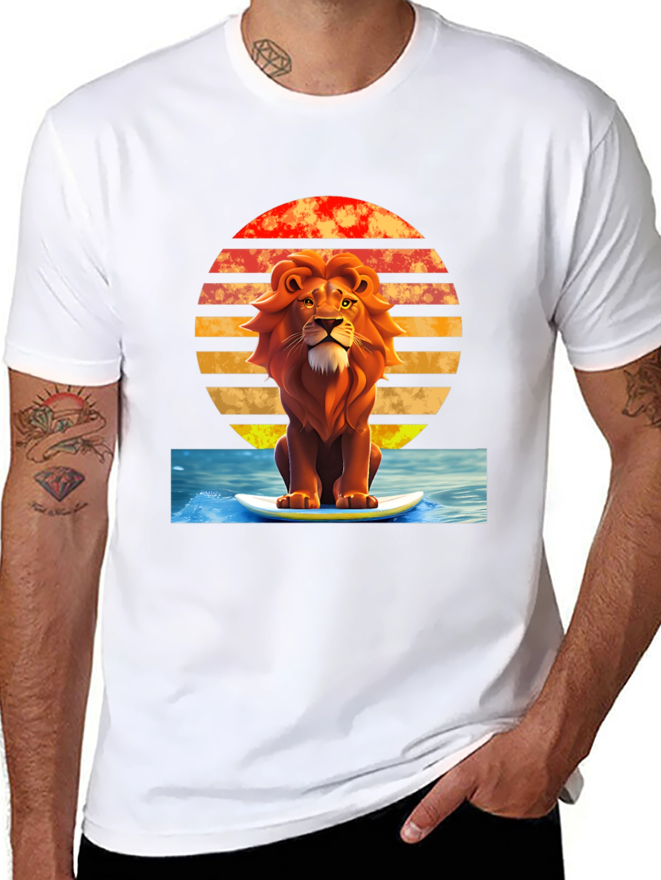 Lion Surfing T-Shirt - Retro Style