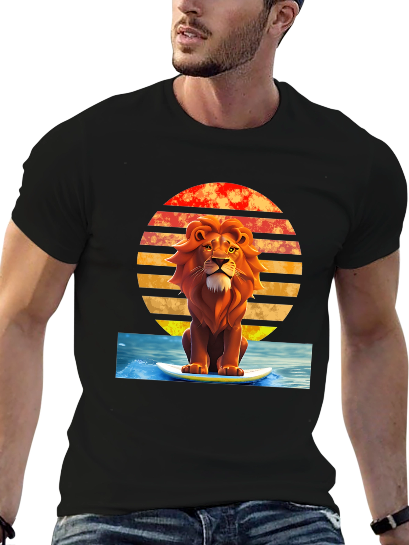 Lion Surfing T-Shirt - Retro Style