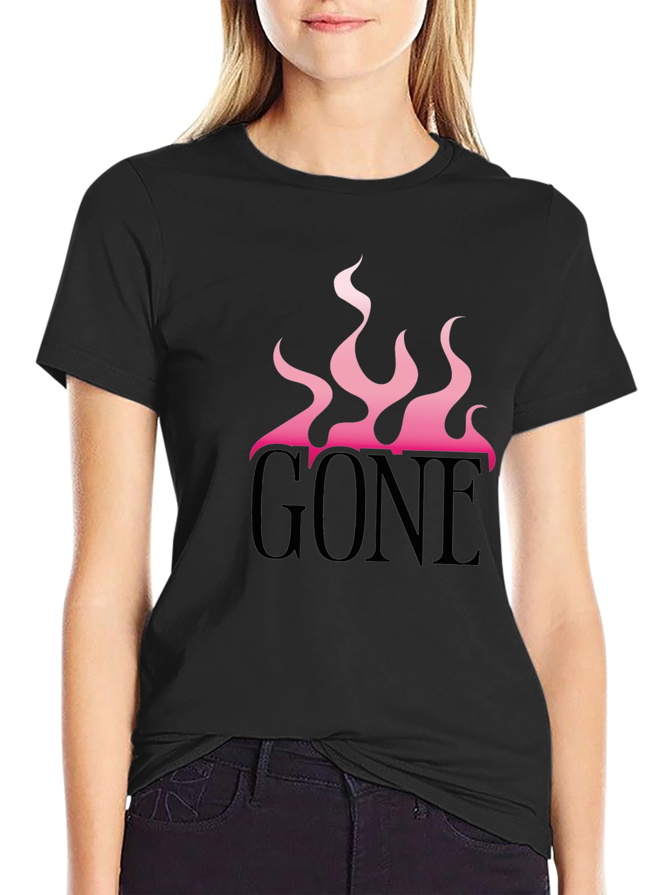 GONE Graphic Tee - Pink Flames Black T-Shirt