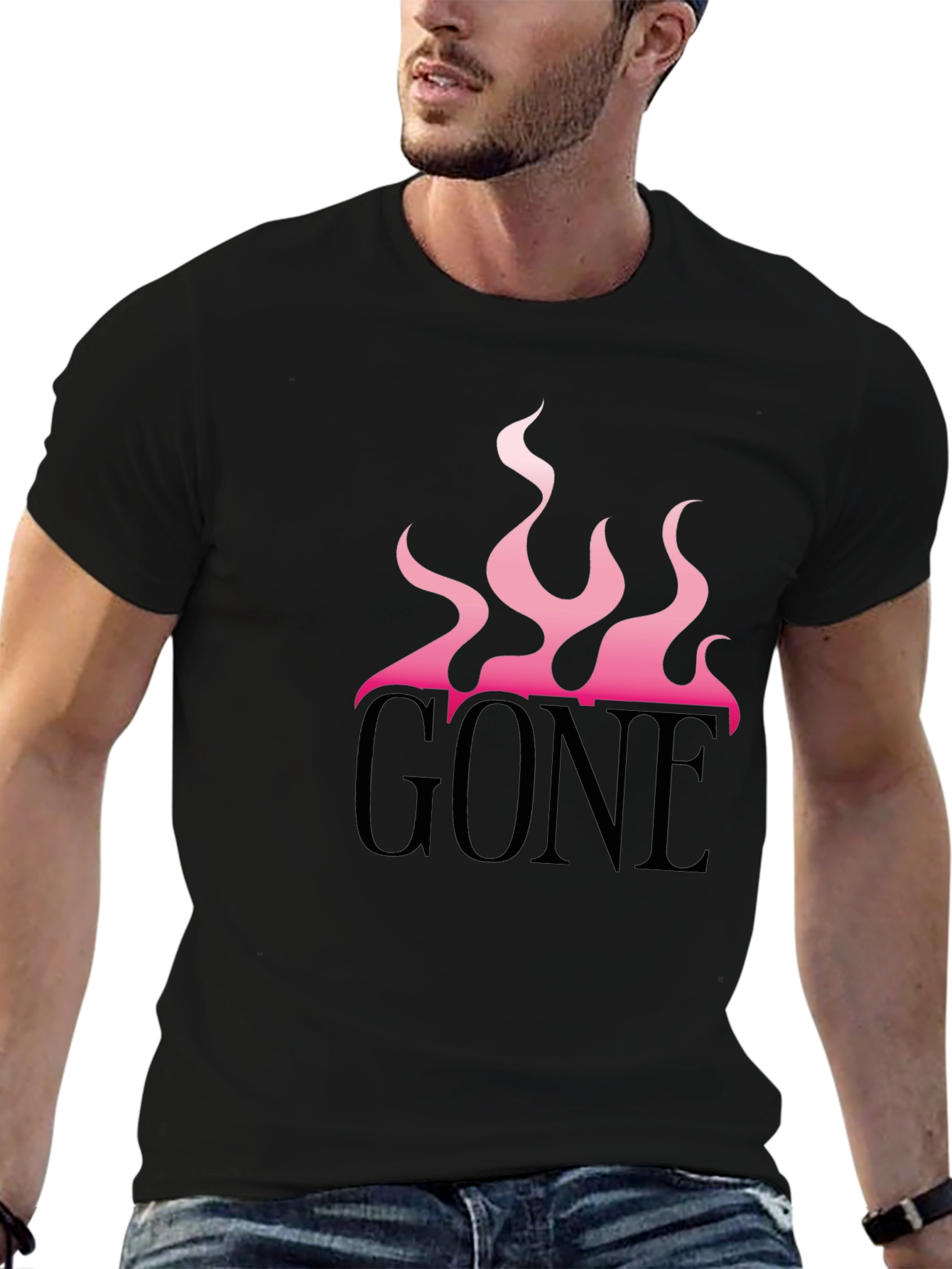 GONE Graphic Tee - Pink Flames Black T-Shirt