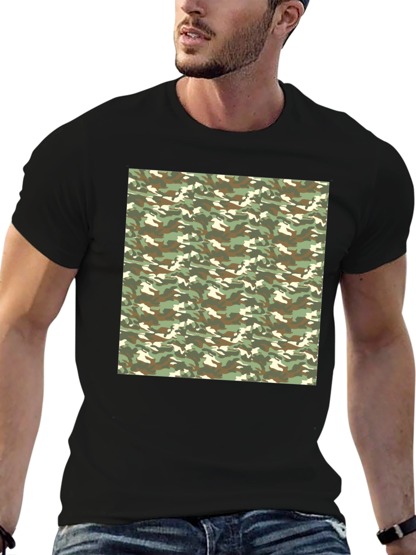 Camouflage Print Black T-Shirt