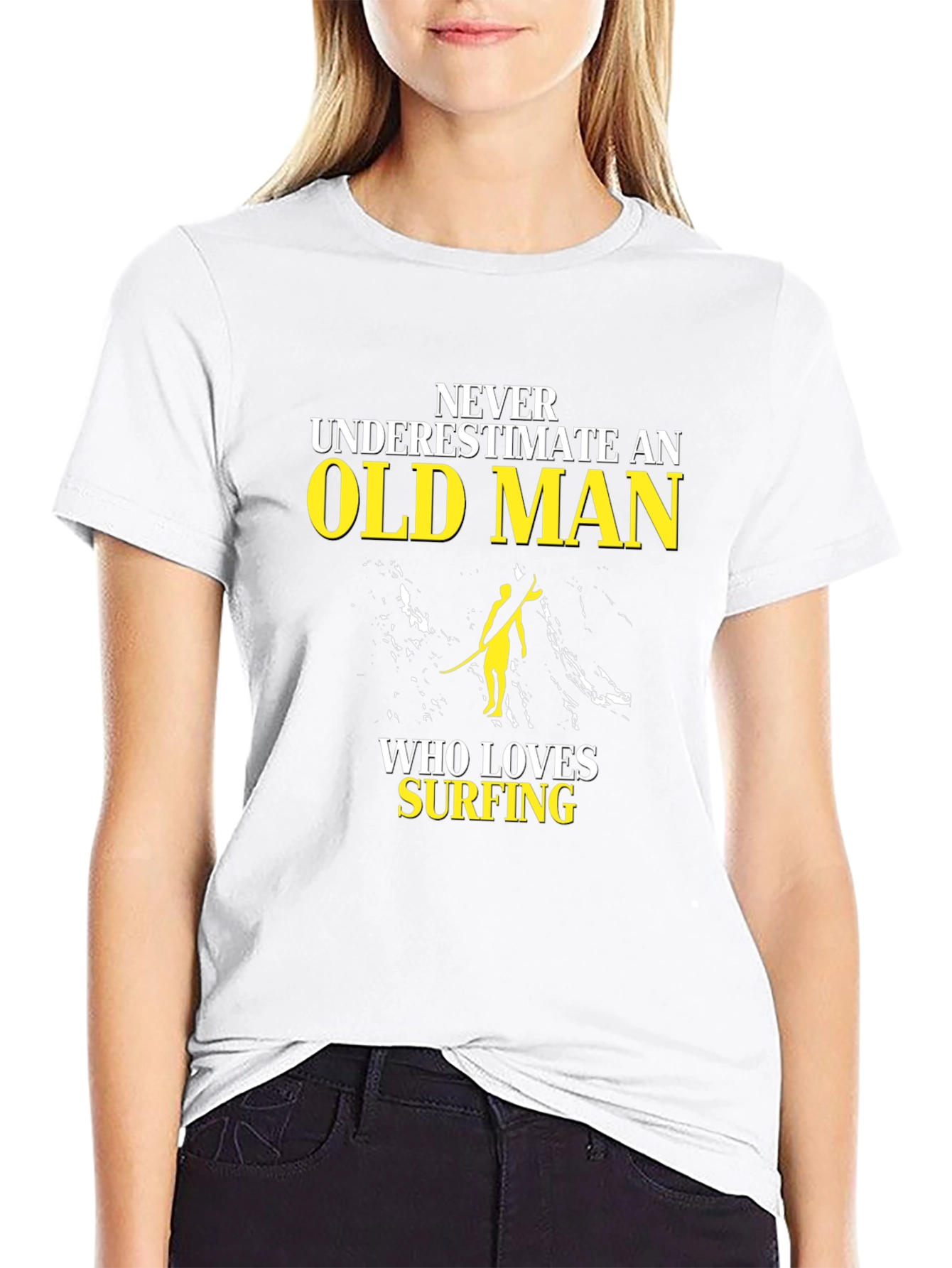 Old Man Surfing T-Shirt - Black