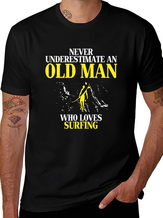 Old Man Surfing T-Shirt - Black