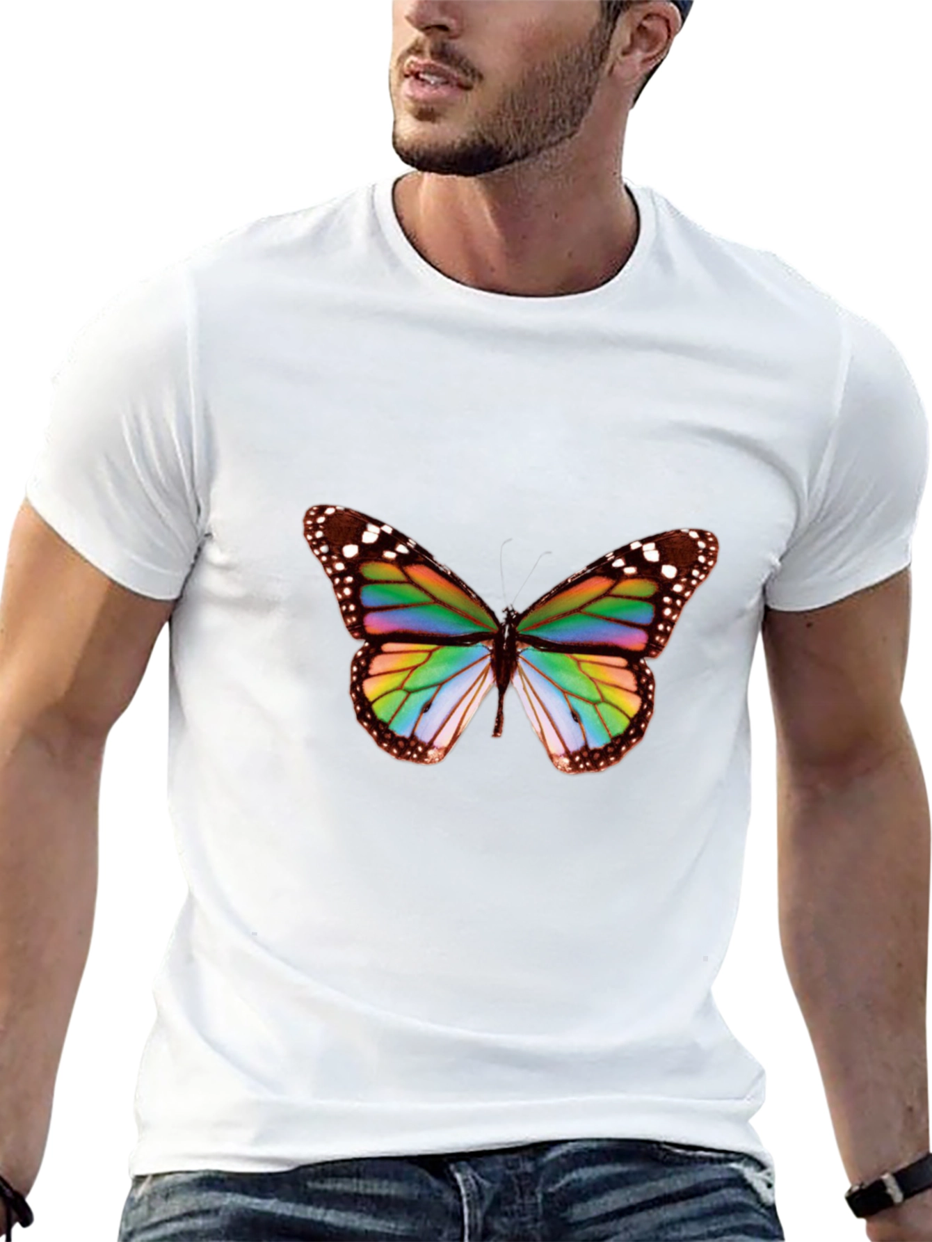Rainbow Butterfly Graphic Black Tee
