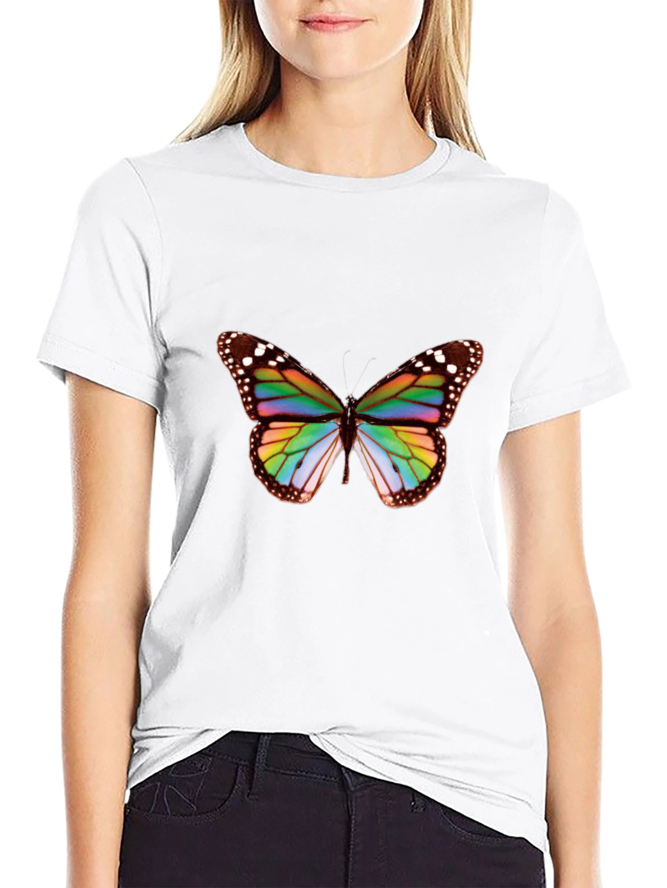 Rainbow Butterfly Graphic Black Tee