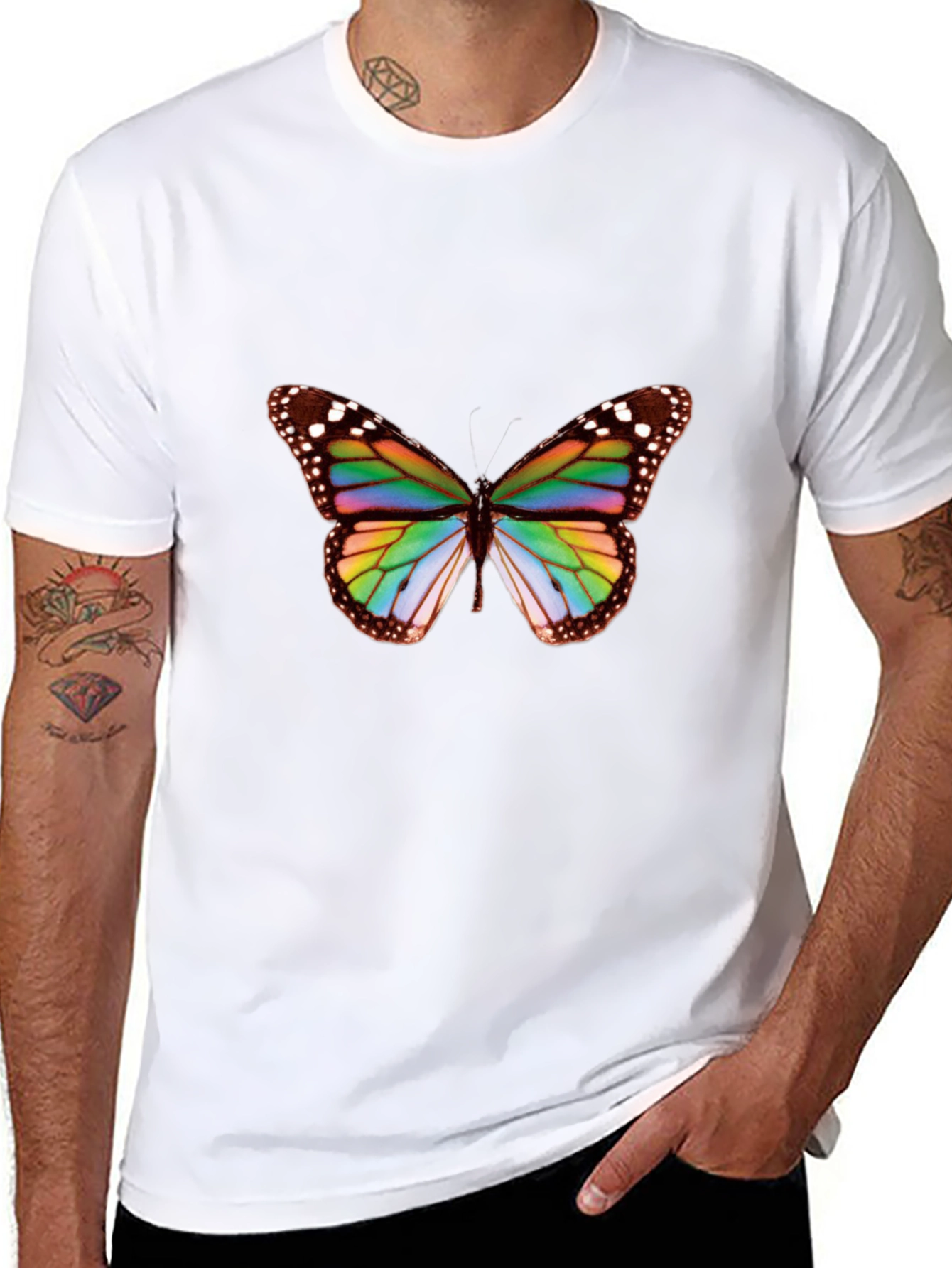 Rainbow Butterfly Graphic Black Tee